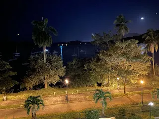 Looking from our balcony. Across the street is the Panama Canal where it is all dark in the picture. Looking forward to daylight tomorrow.