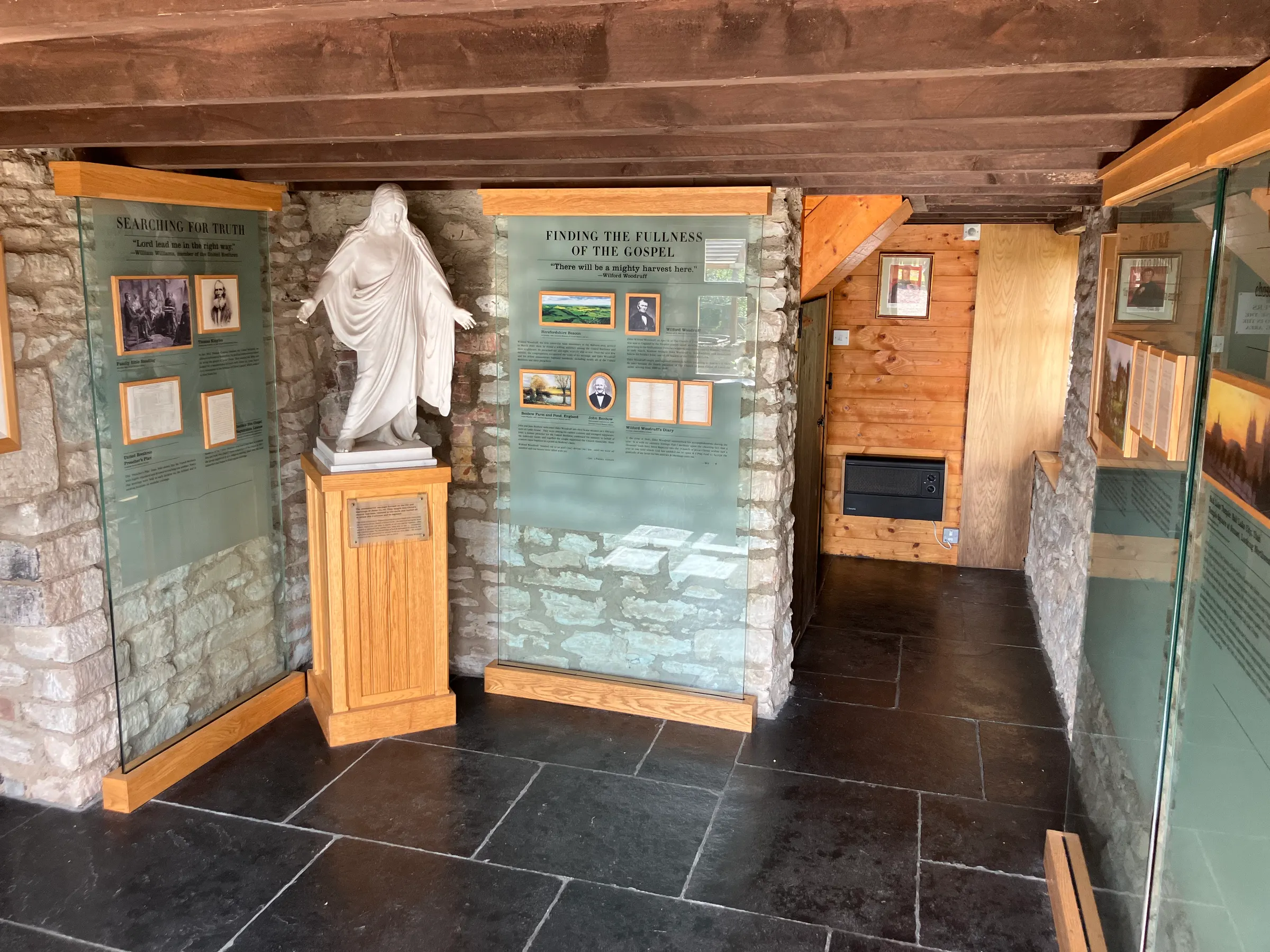 Entry hall into Gadfield Elm Chapel. It had some nice displays of history information about Gadfield Elm. But the Christus Statue was amazing of course.