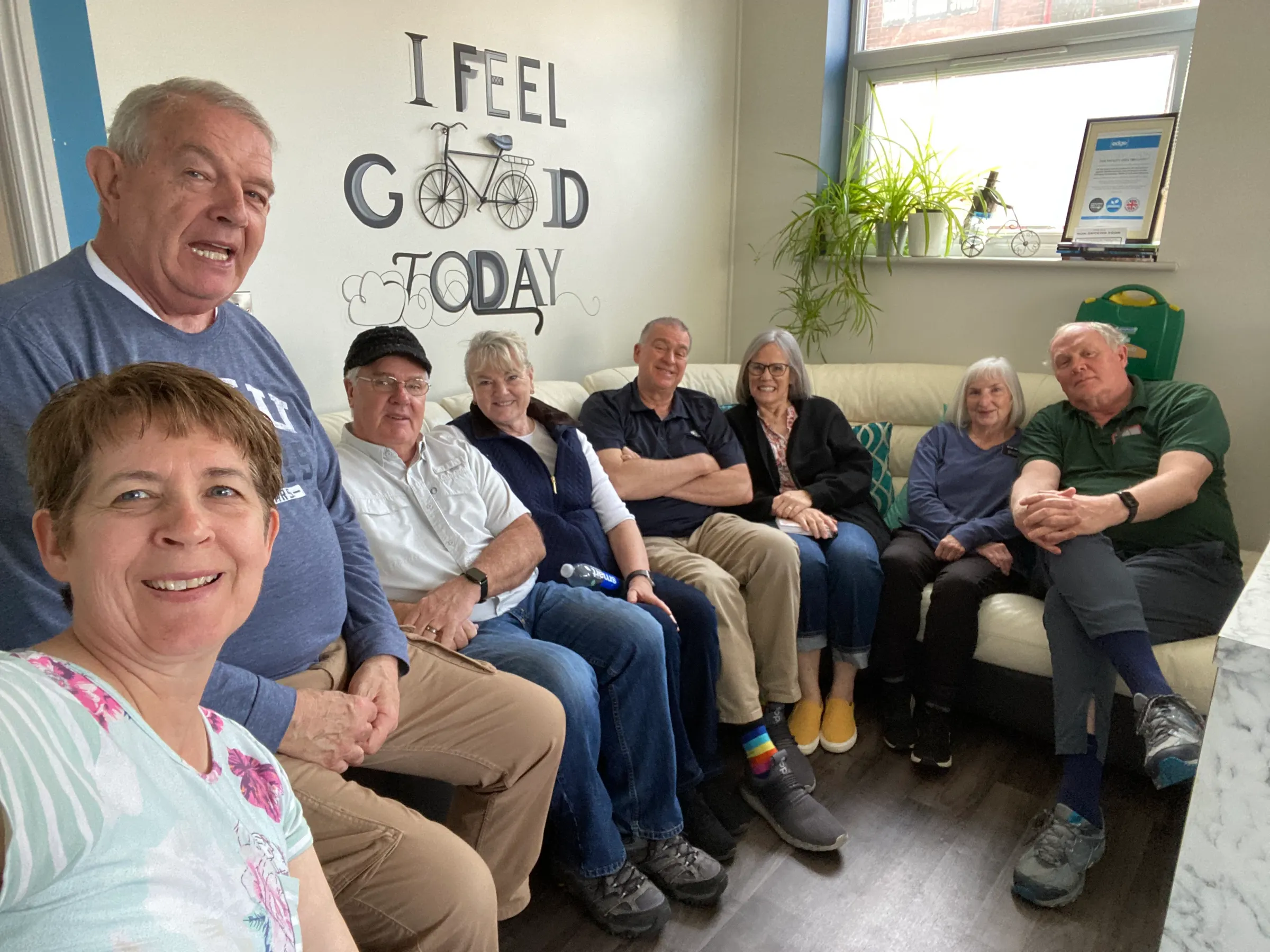 This is the group at breakfast in the kitchen. We are having lots of fun eating together, playing games and so on. Norwich has been fun.