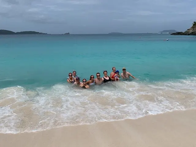 The whole clan in the water. You walked out a few feet and then it dropped off a few feet. Really soft sand which made it real nice.