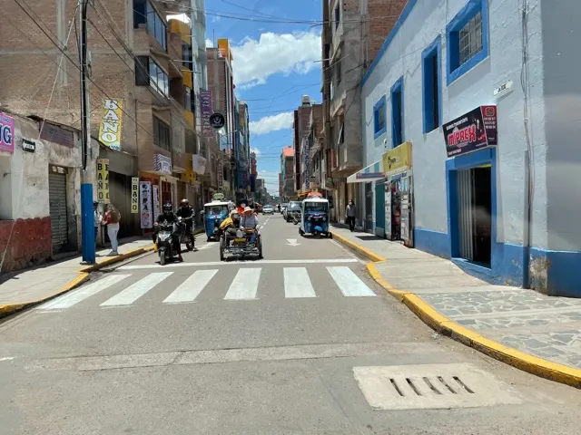 This is one of the streets we went down in Juliaca. The town is full of this 3-wheel rickshaws.