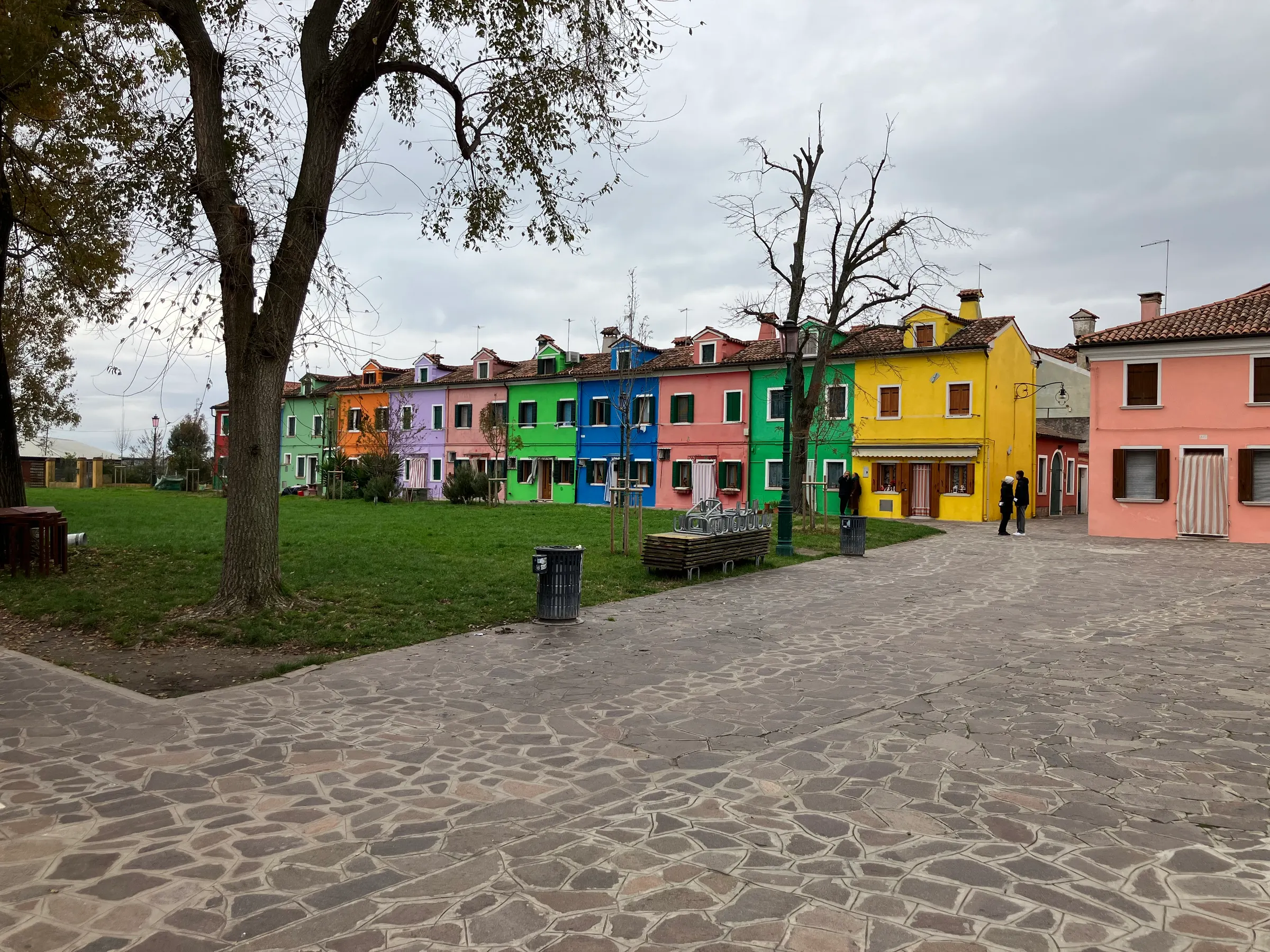 All colored houses in a row. Looks pretty cool.