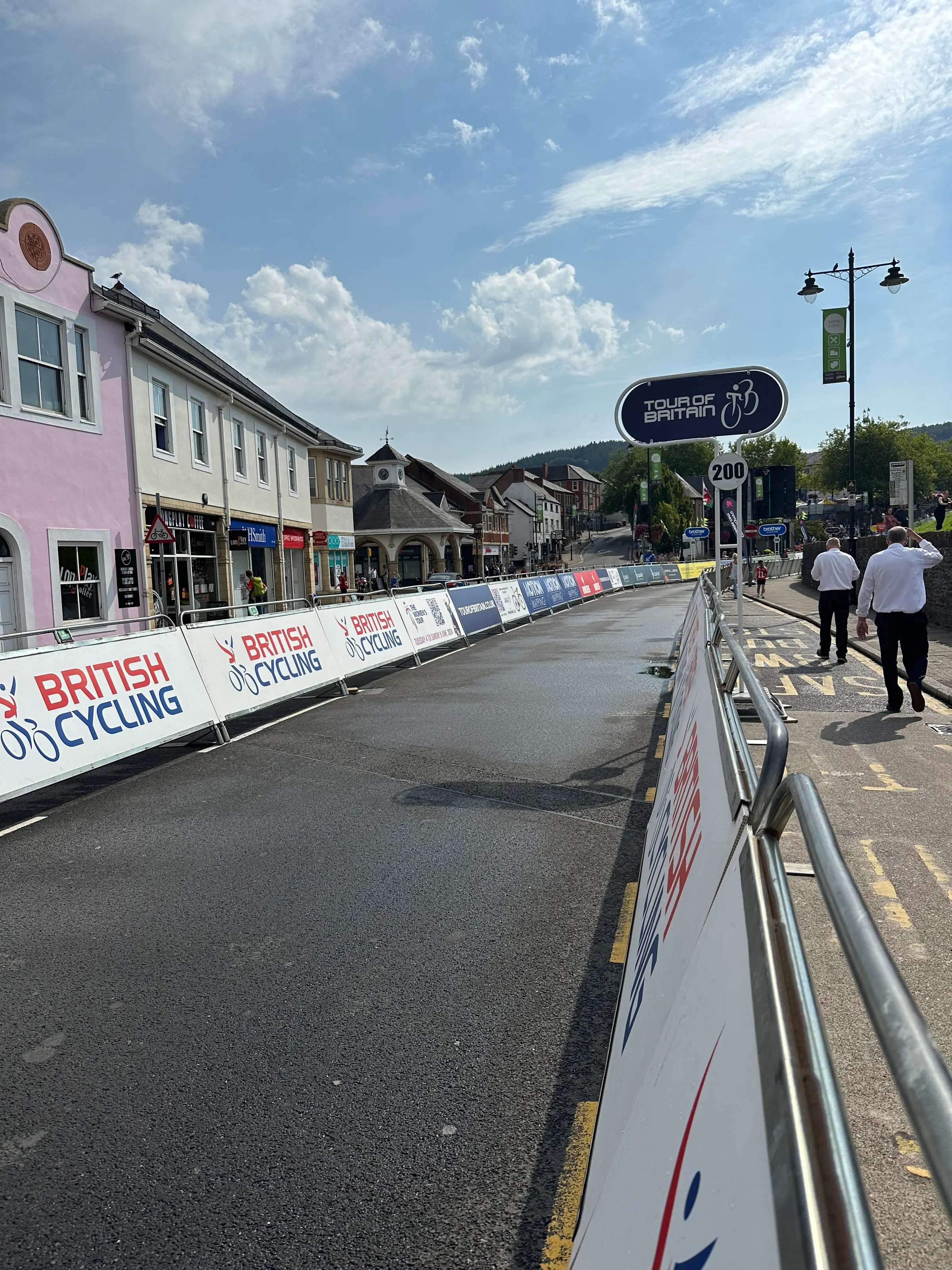 The narrow lane that the bike riders came up as they approached the finish line.