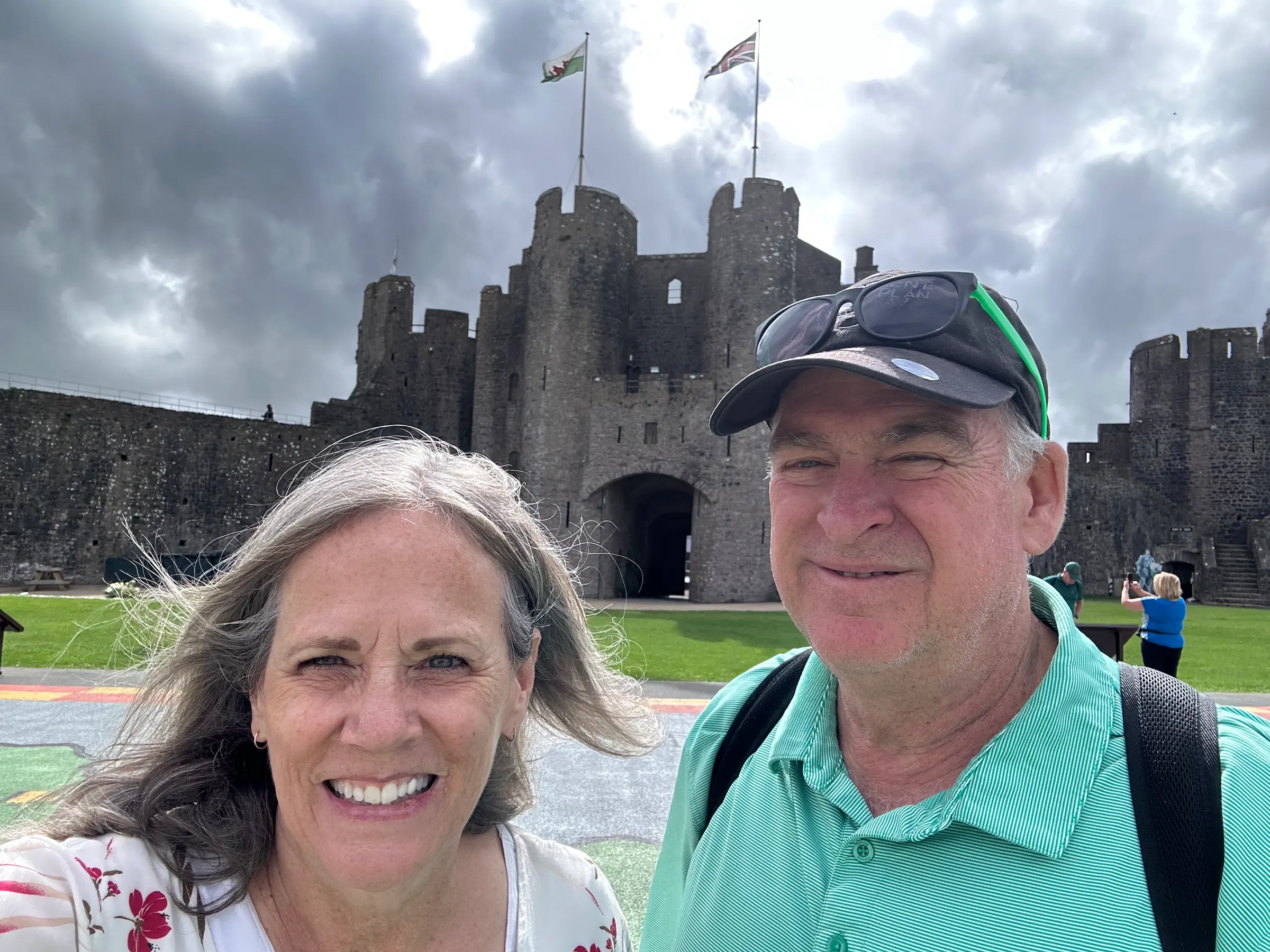 Squinty eyed Tim and smiley Denise taking a selfie at the castle.