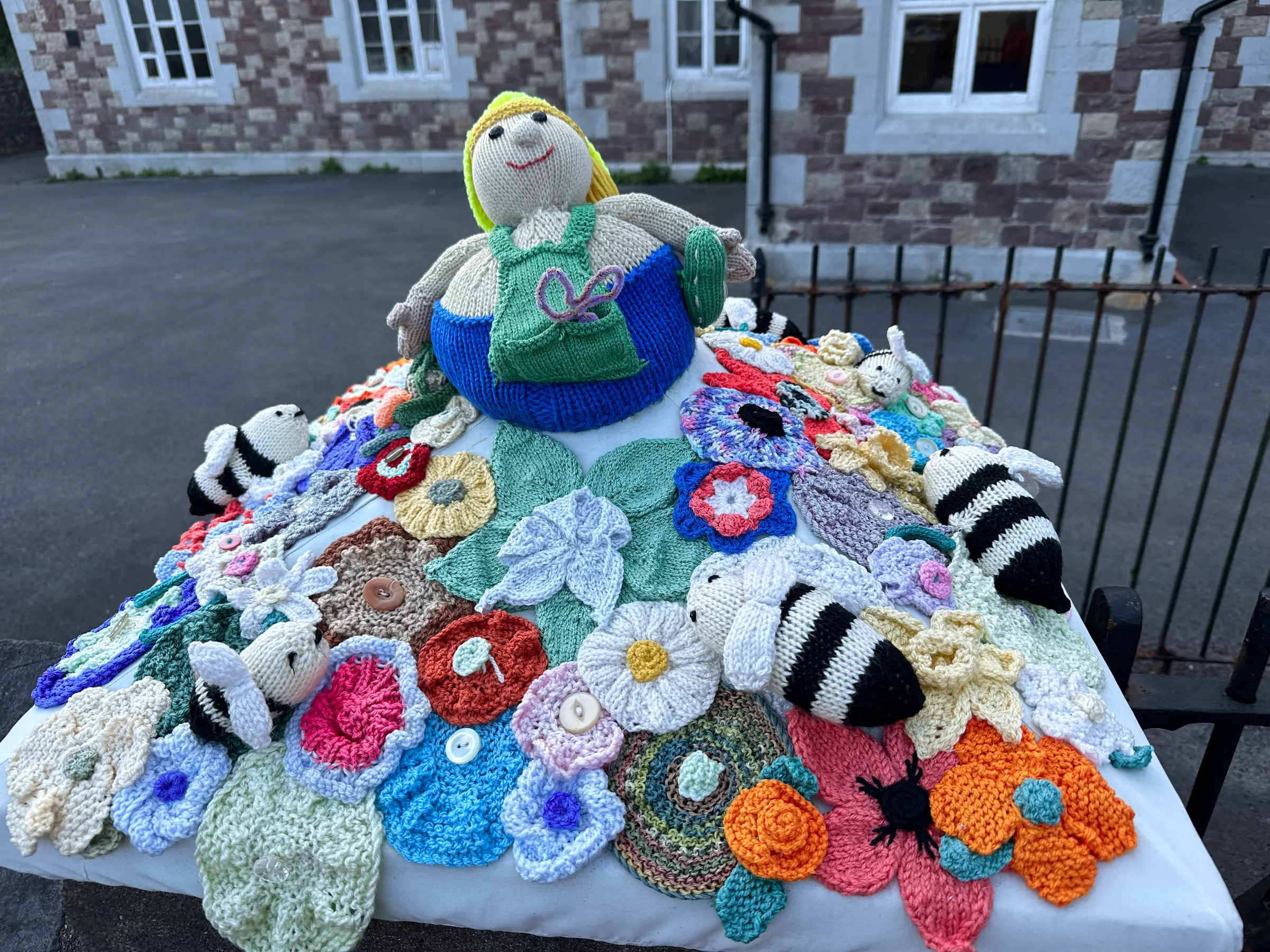 In LLandybie, they had these crocheted figurines all over the town. This is but one place that had a bunch.
