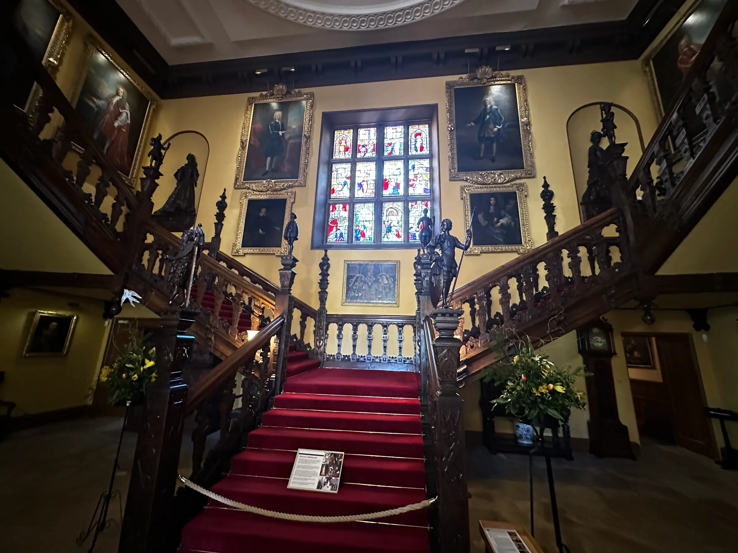 This is the entry way staircase as you walk through the front door. We could not walk up it. But we did take some back stairs that led to it so we could look down below it also.