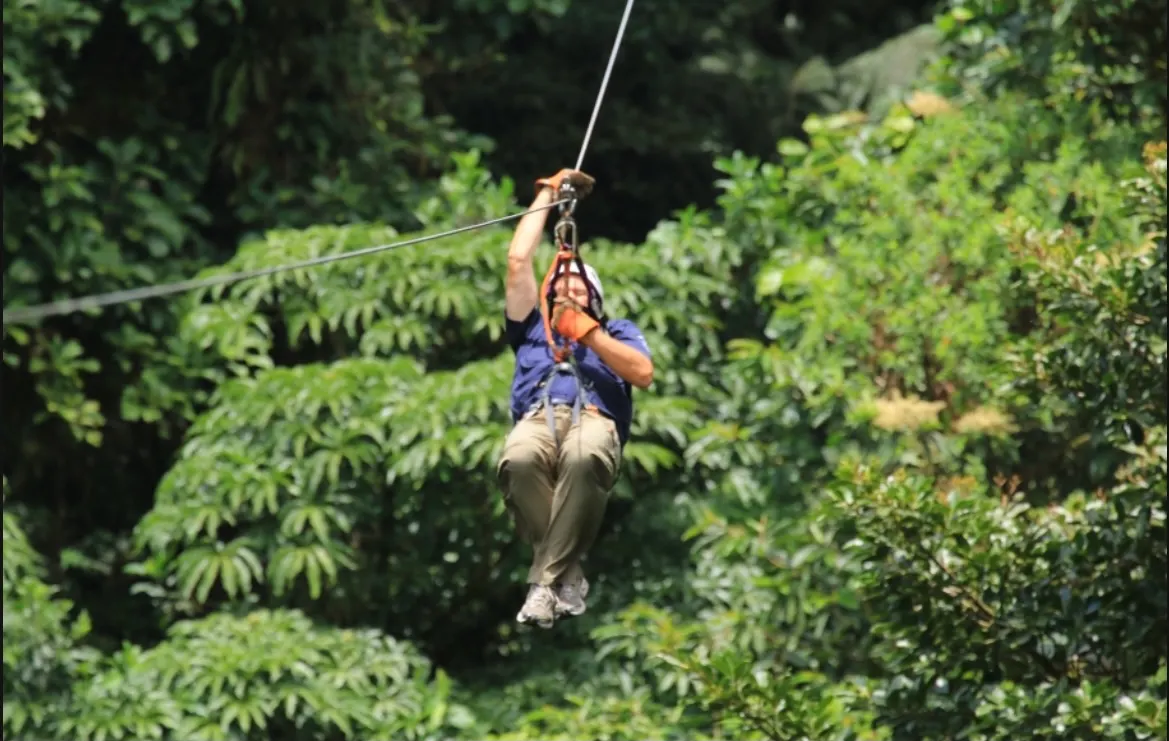A stressed Zip Liner. If you can’t tell…this is me (Tim). I don’t think the cable has ever been stretched that much. But it held….!