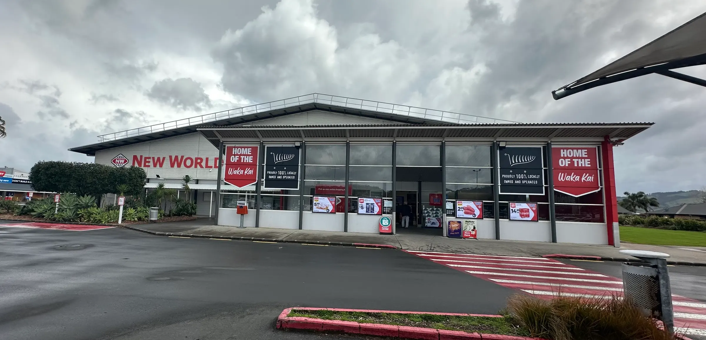 This is the grocery store, New World Market, in Whitianga.