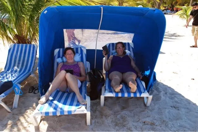 Ilene and Denise enjoying the shade in their own 'tent' like thing....
