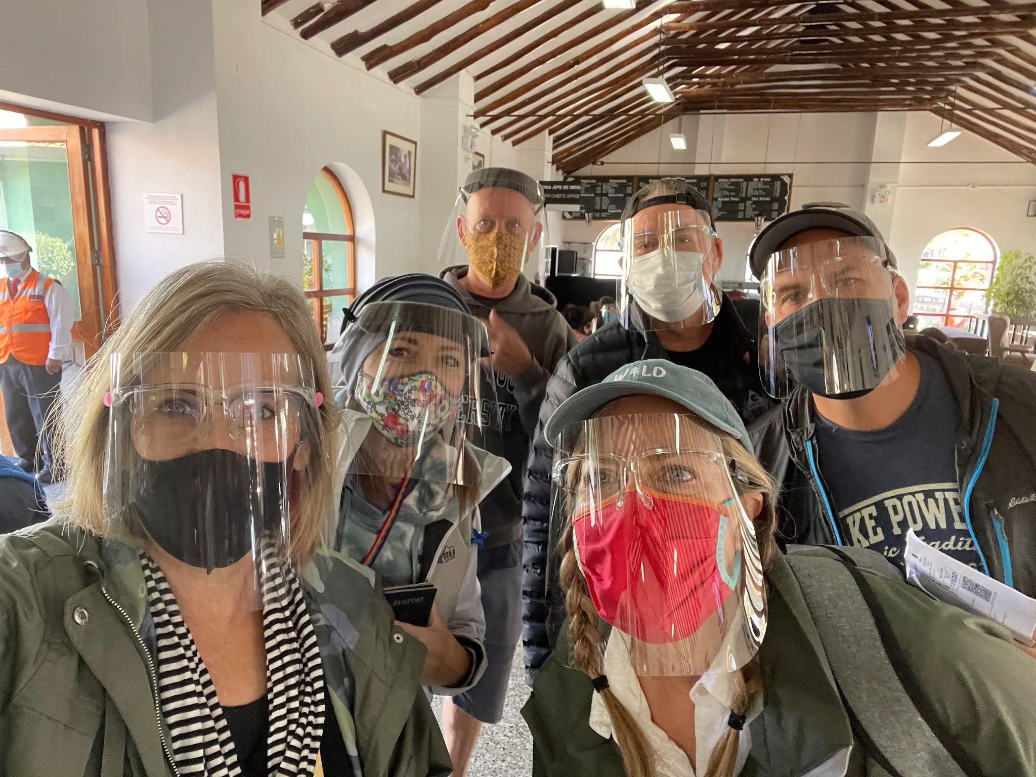 Again, us with our face shields on in the Poroy Train station. A star wars group!