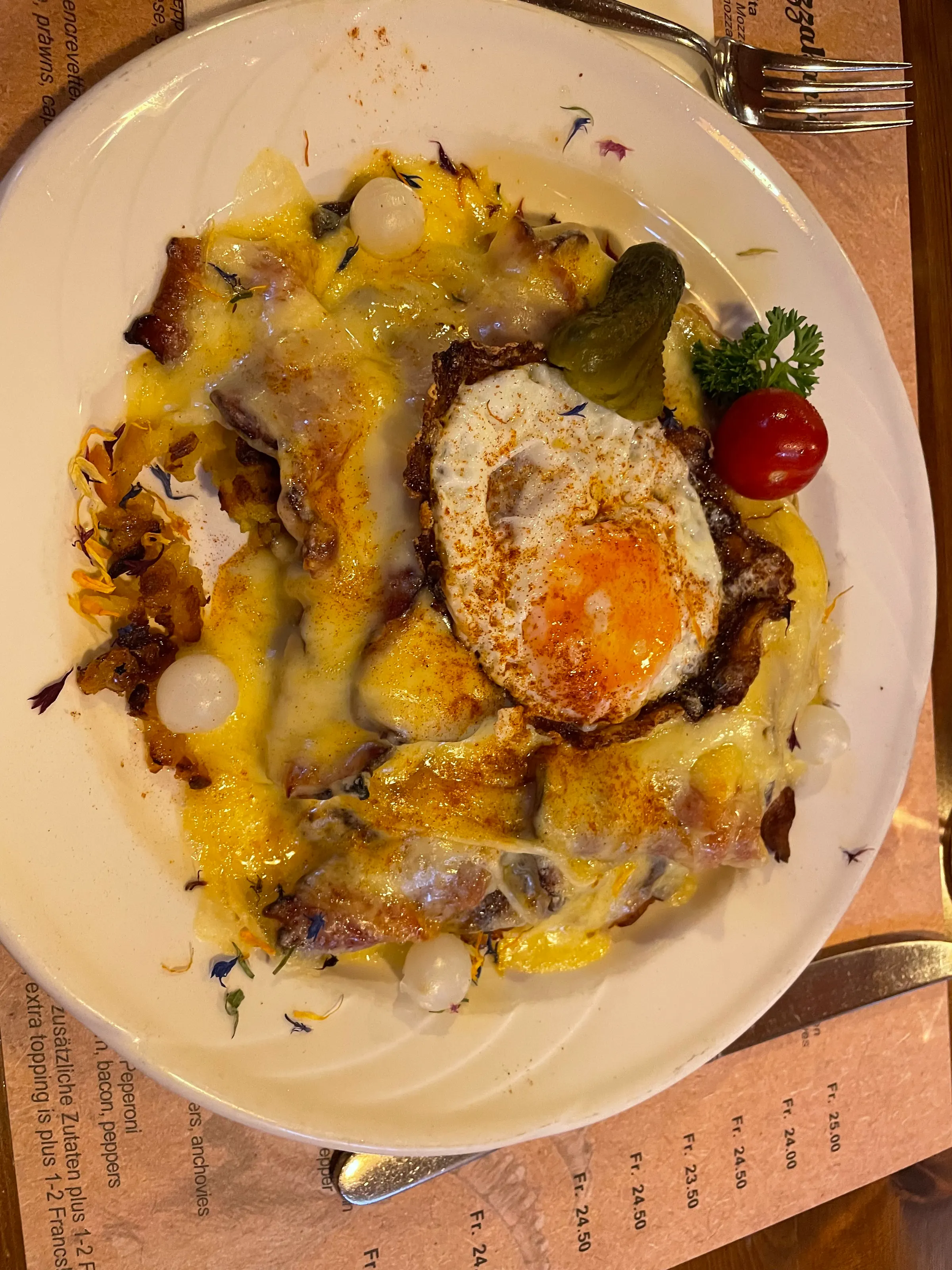 Denise’s dinner. It had bacon, potatoes, reclet cheese and an sundry of other things. It was pretty yummy too. She also got French Onion soup. That was very tasty.