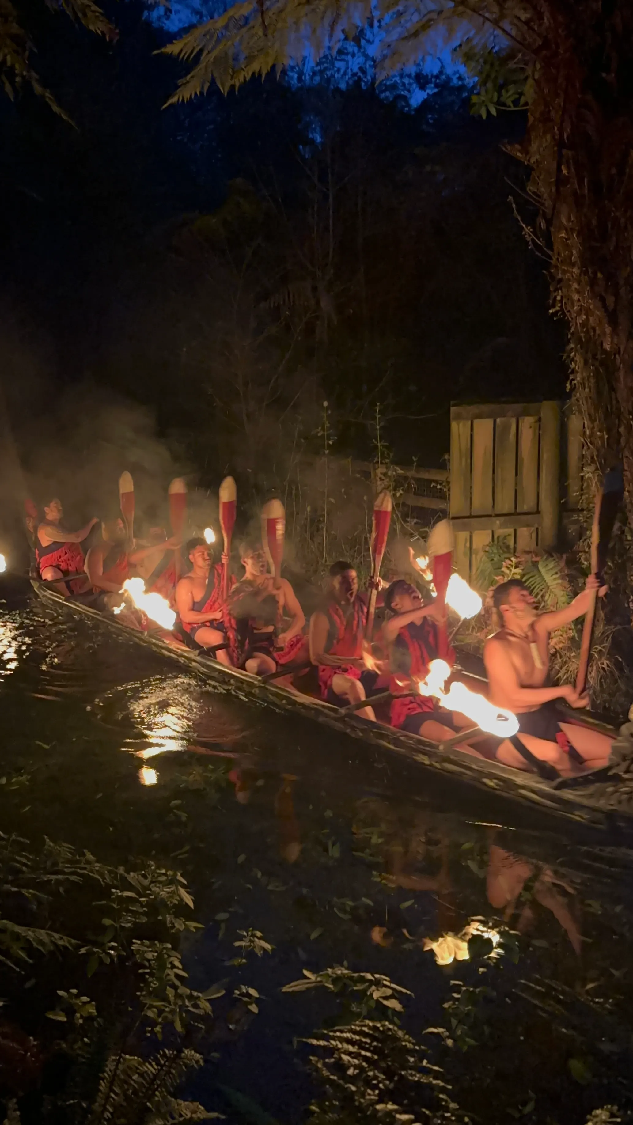 Maőri warriors coming up the river in one of their fire boats ready for war!