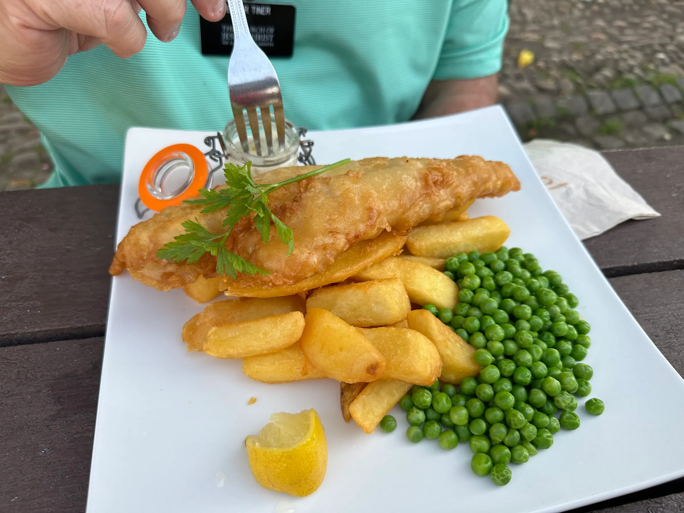 Standard pub food…fish and chips, Pasties and a salad.