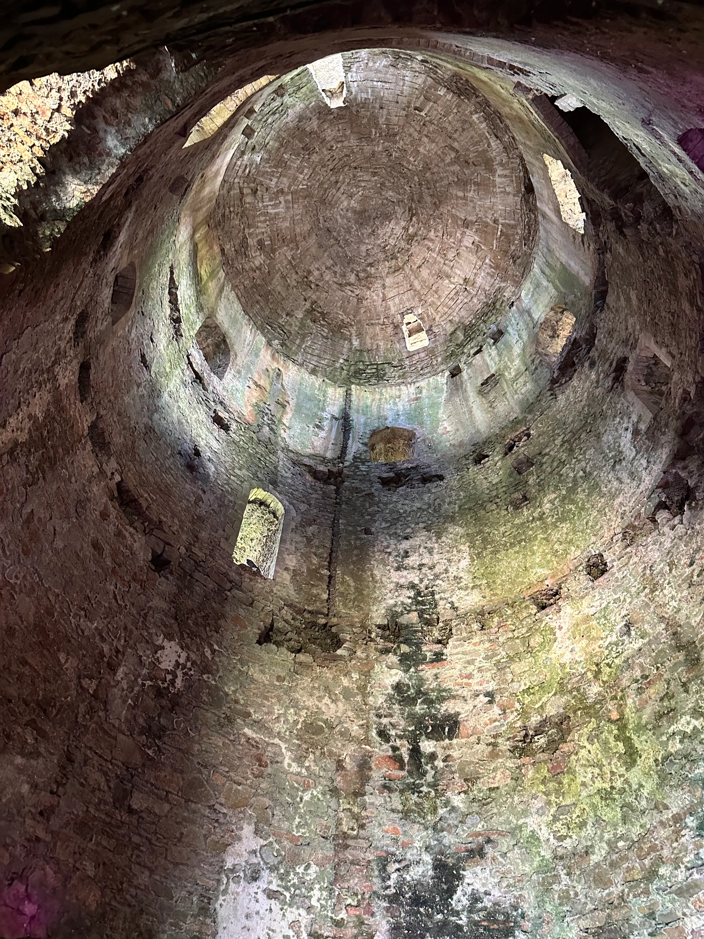 Looking up one of the large towers. At various levels, they used to have floors built across hat were used.