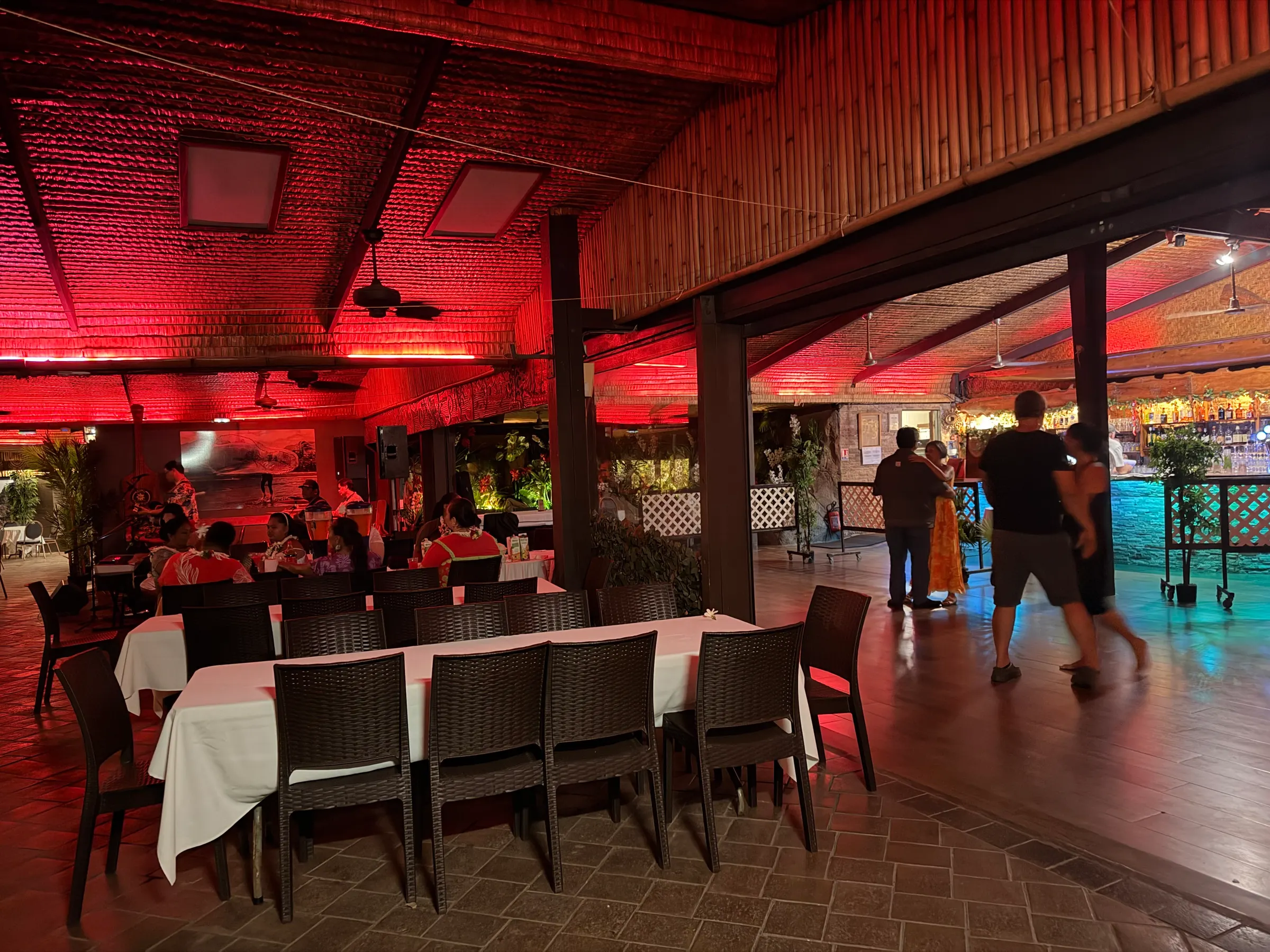 The restaurant and dance floor here at the Hotel Royal Tahitien.