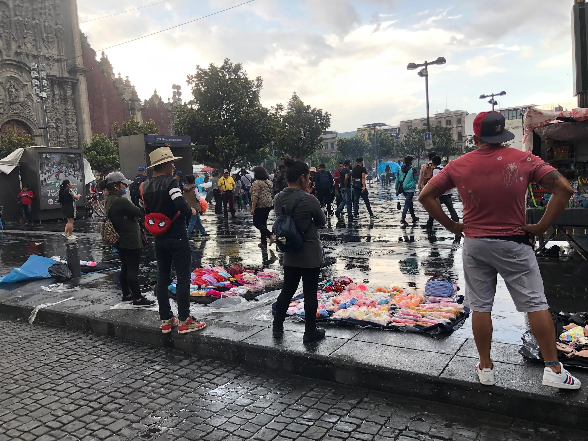 Mucha gente aqui en la ciudad de Mexico.....people selling stuff in the rain.