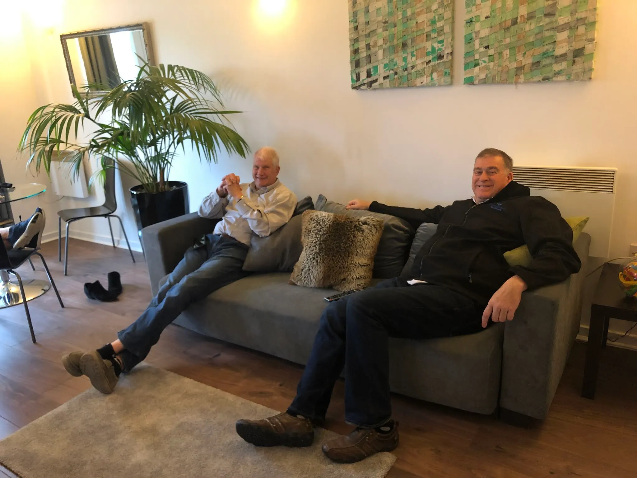 Tim and Kim chillin at the London Flat near Heathrow.