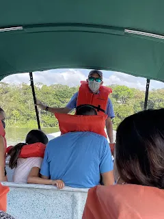 Our guide, Ariel, at the front of our ship.