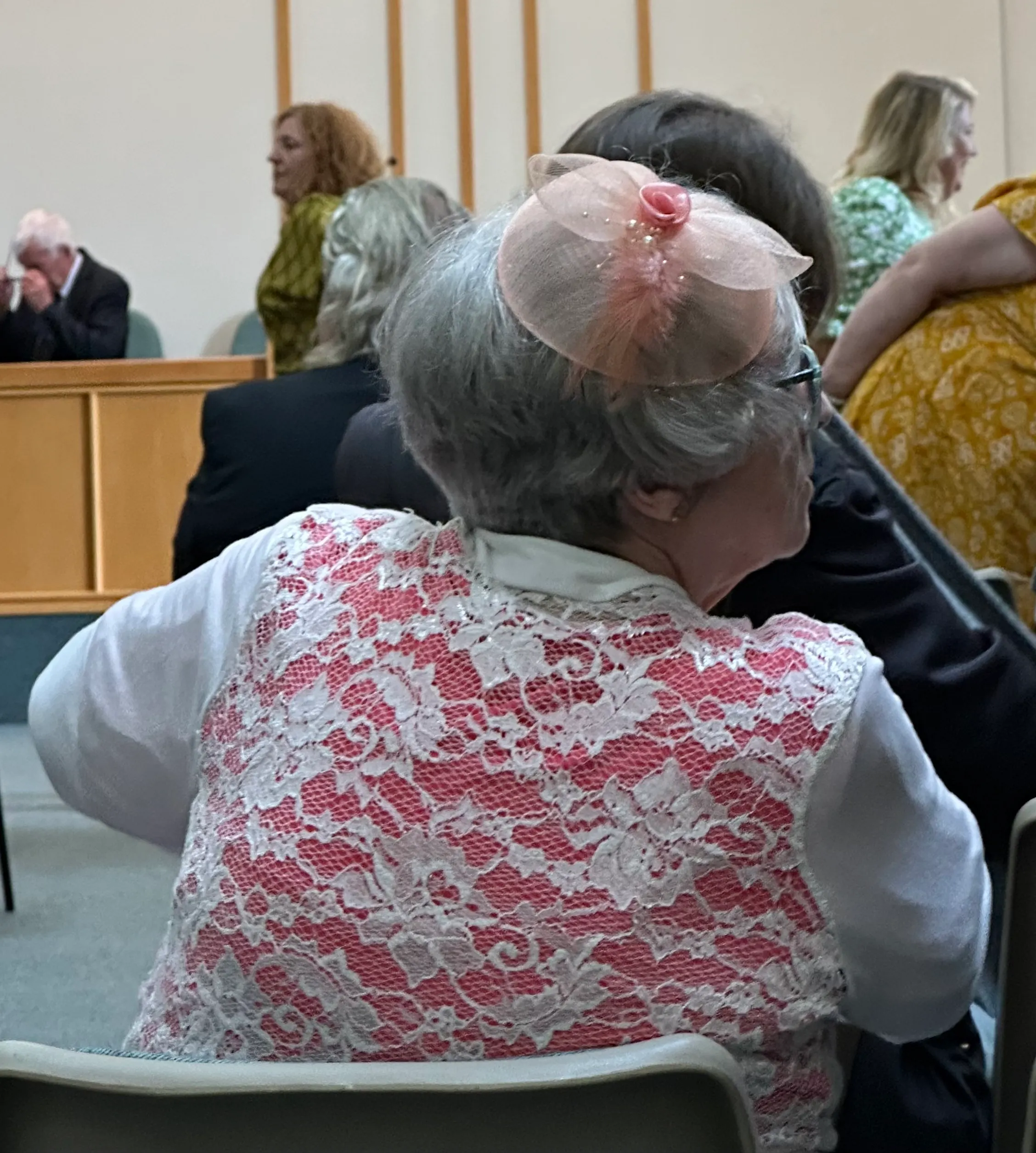 Denise liked this lady’s hat in church.