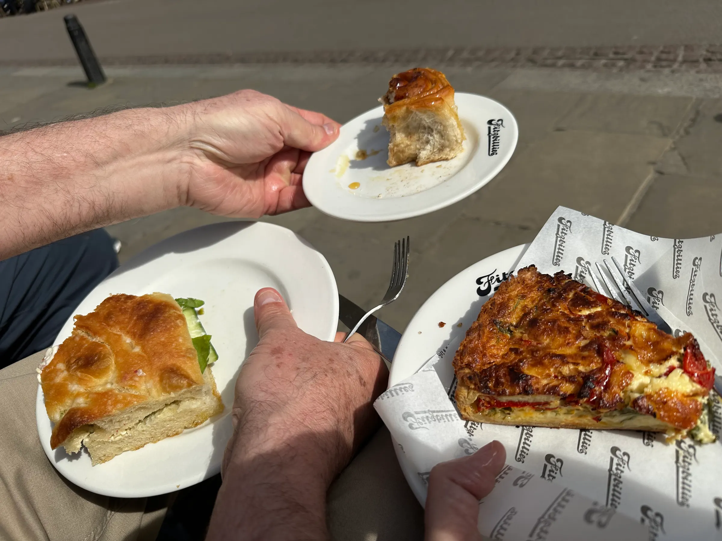 This was our lunch…a Chicken Caesar on Focaccai bread, a savory tart (quiche like thing) and a Chelsea Bun.
