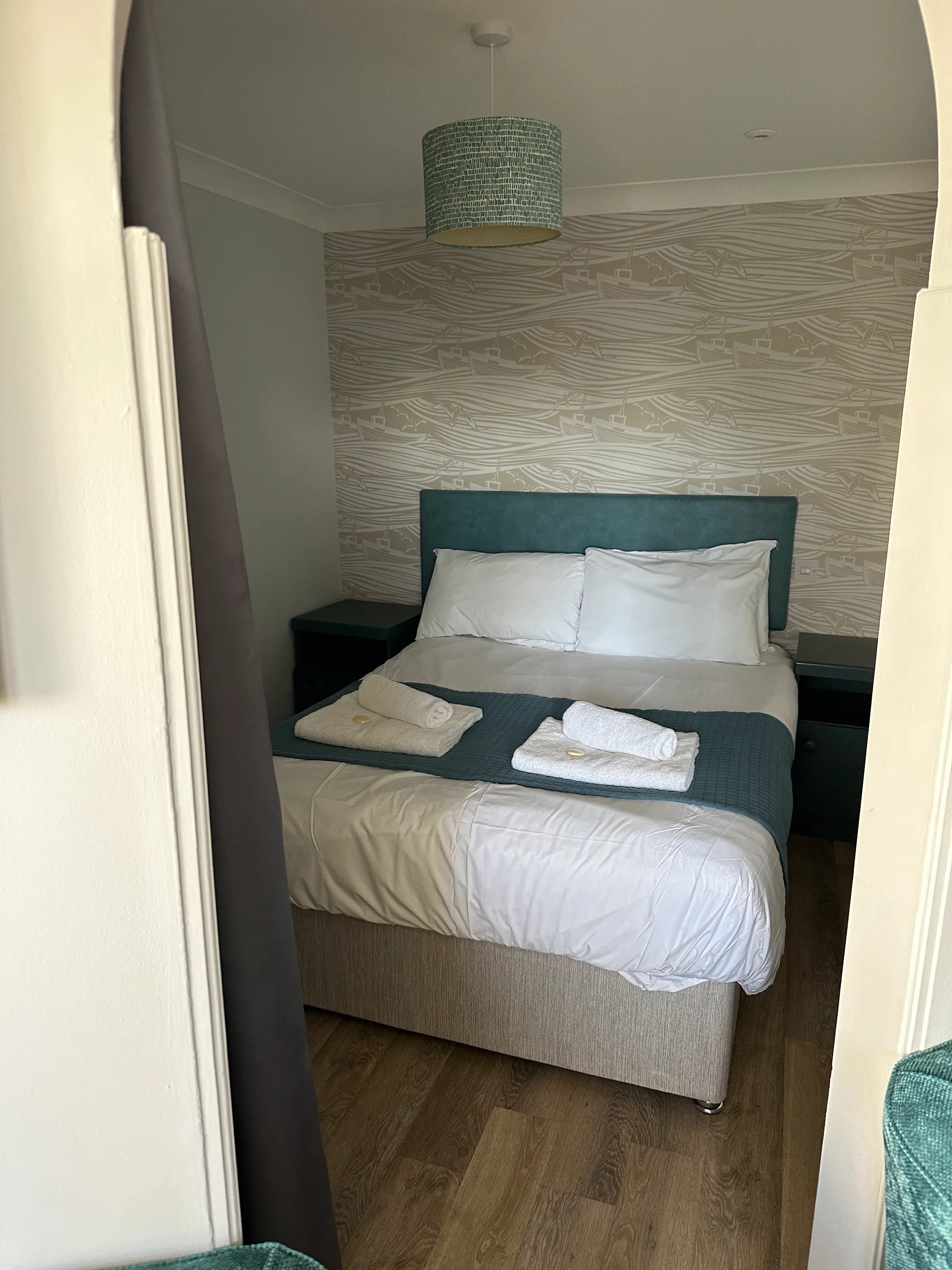 Our bedroom at the Caravan Holiday Park that we stayed at.