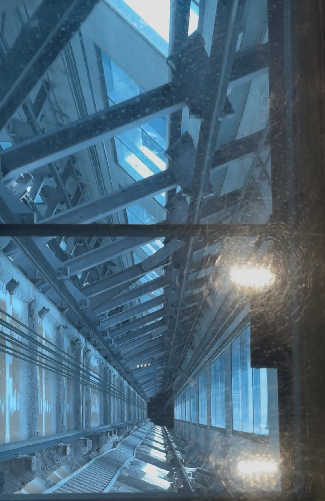 When the elevator was taking us up and down, there were see through flooring that allowed you to look down the elevator shaft. No thanks…but Denise liked it!