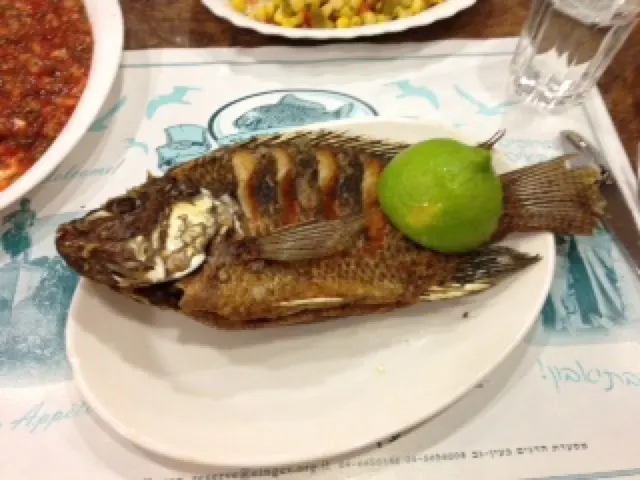 Eating dinner at St. Peter's Fish....