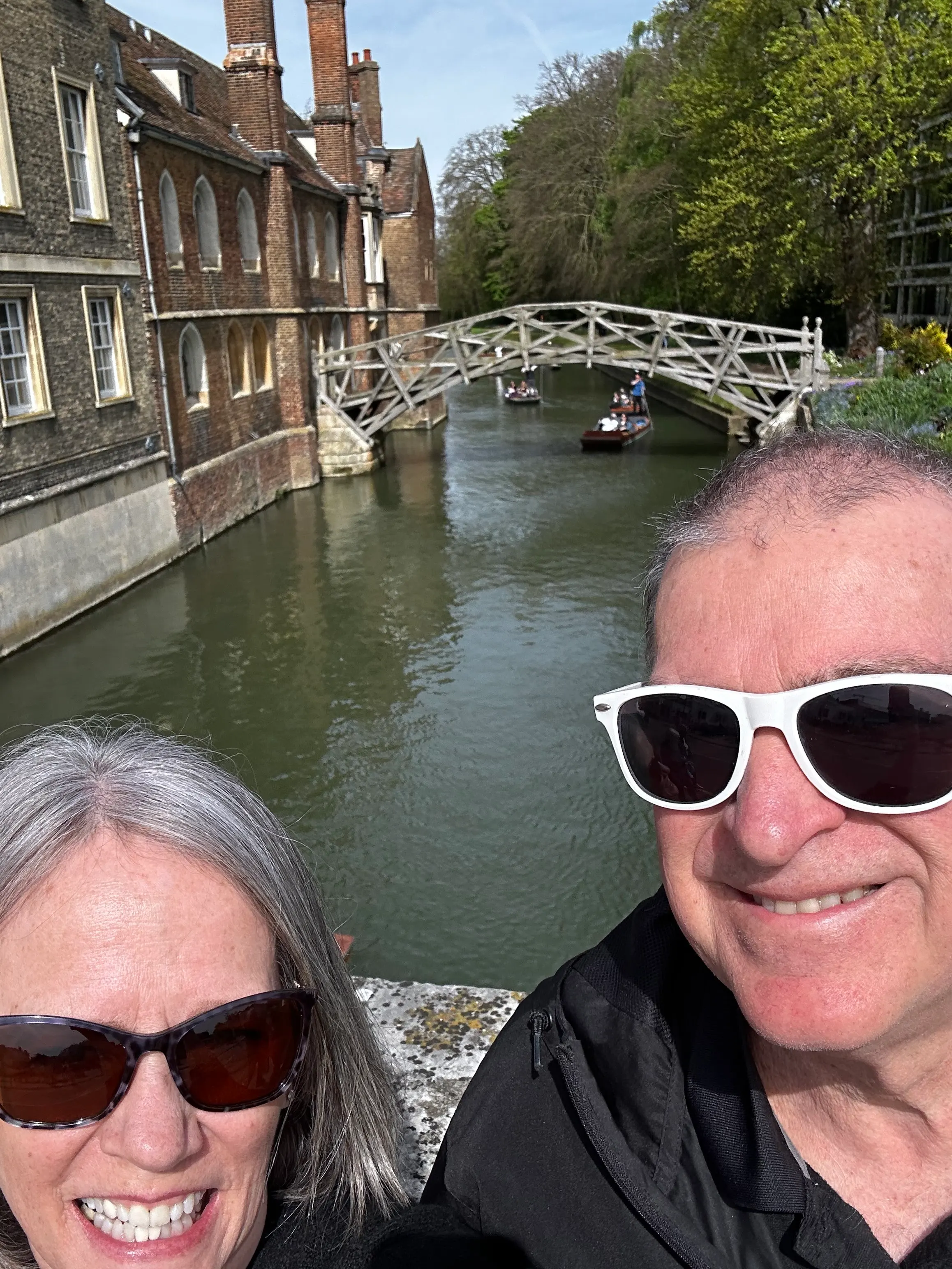 Us looking back at the Mathematical Bridge.