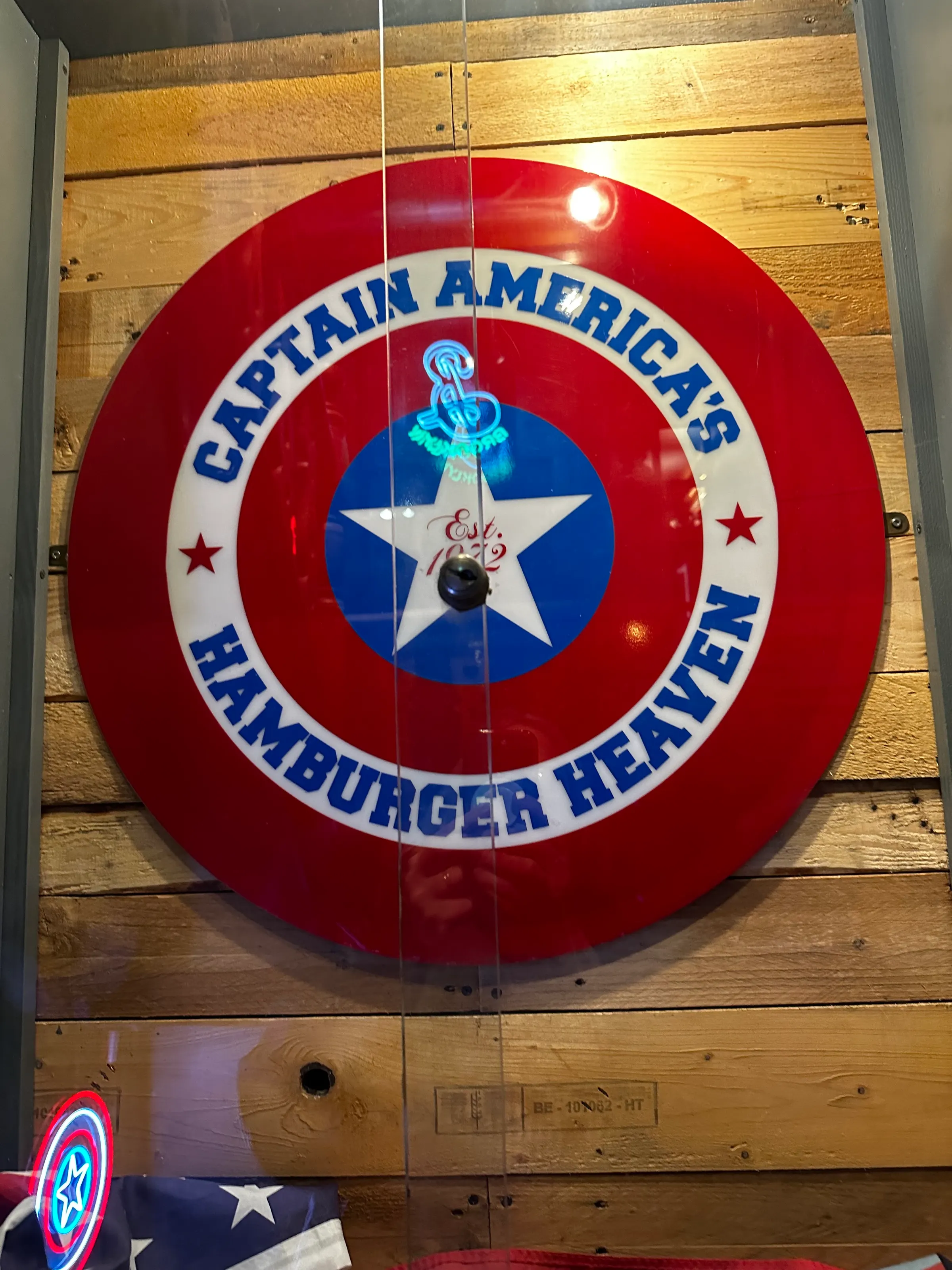 Captain America’s shield at the restaurant where we had a late lunch.