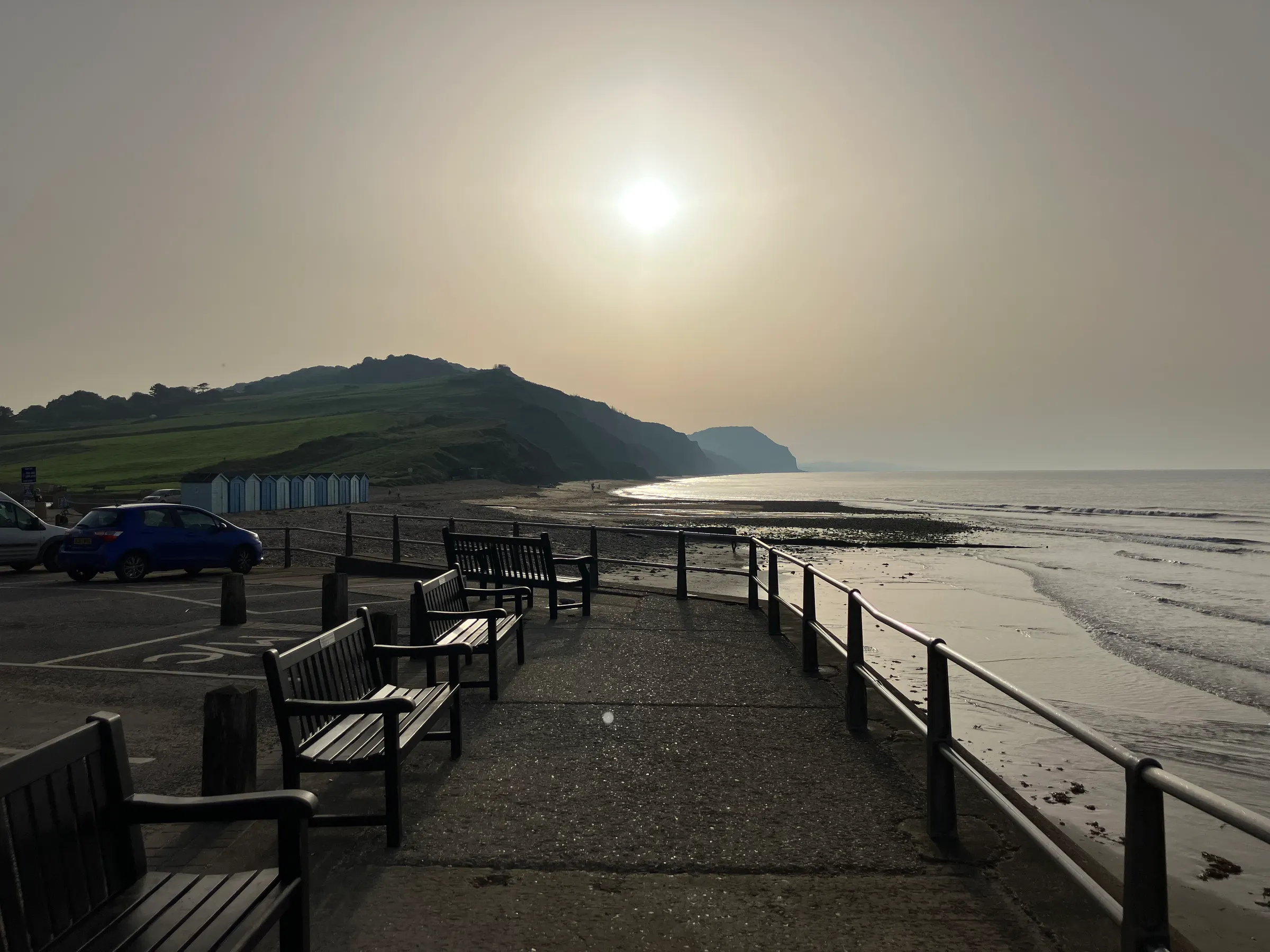 Charmouth beach at dusk.