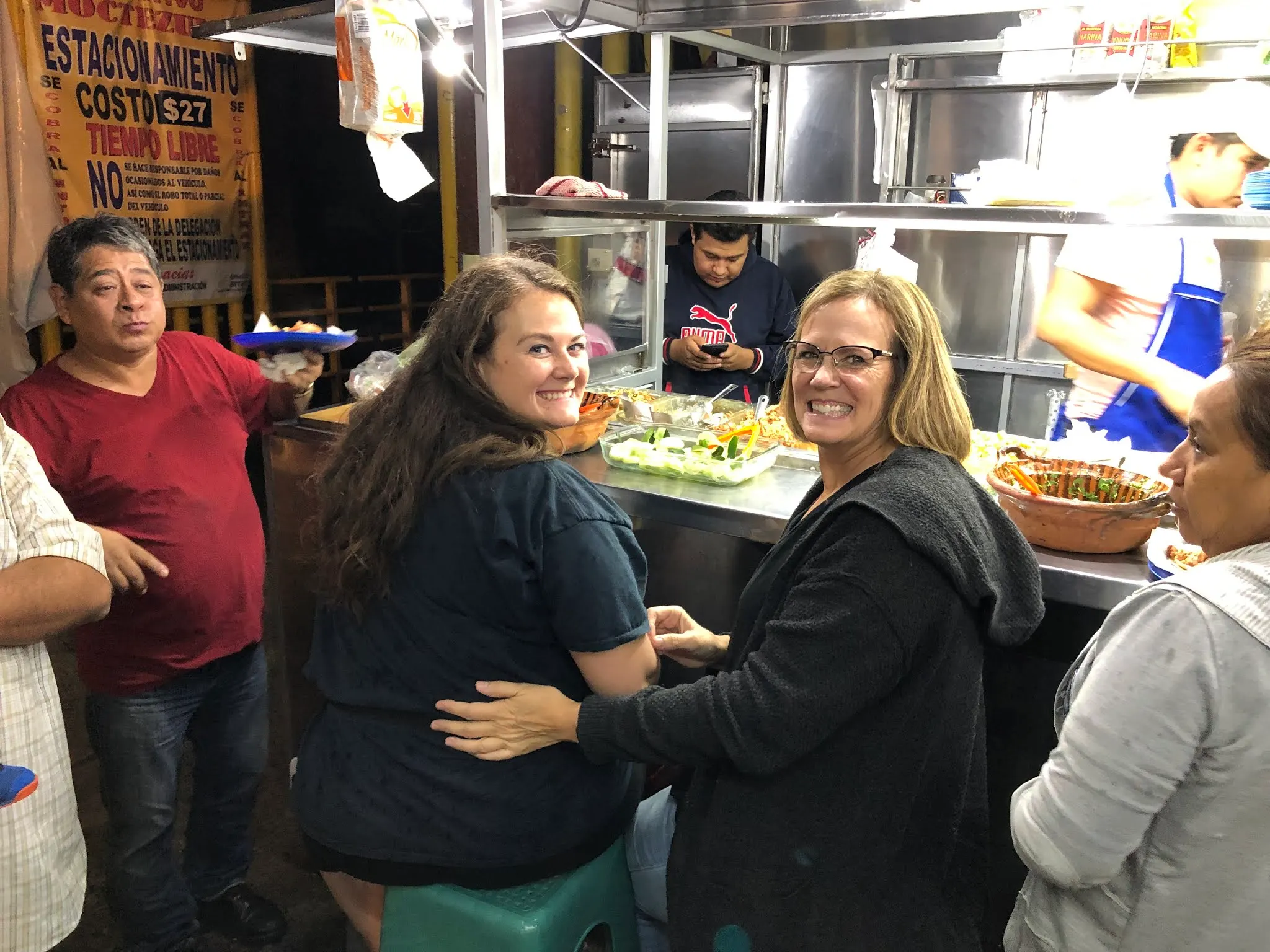 Karlie and Denise, with cousin Bob, at the Taco Stand at 9:30 PM....