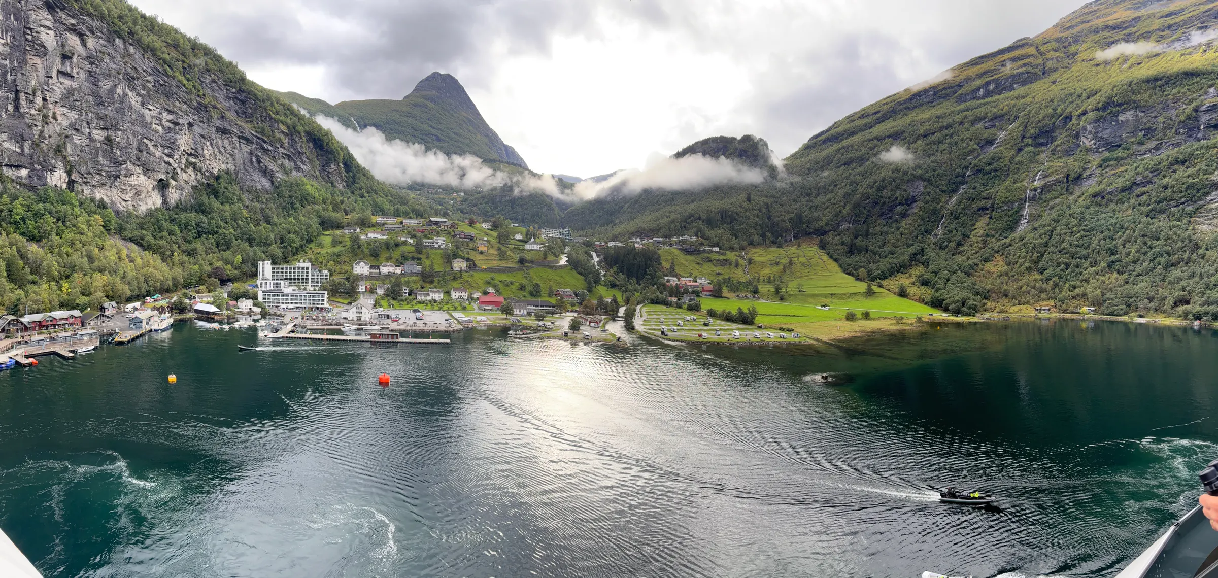 This is the little town of Geiranger, Norway. Lots of RV’s came into the green area to the right by nights end. I think it is a popular tourist and camping place.