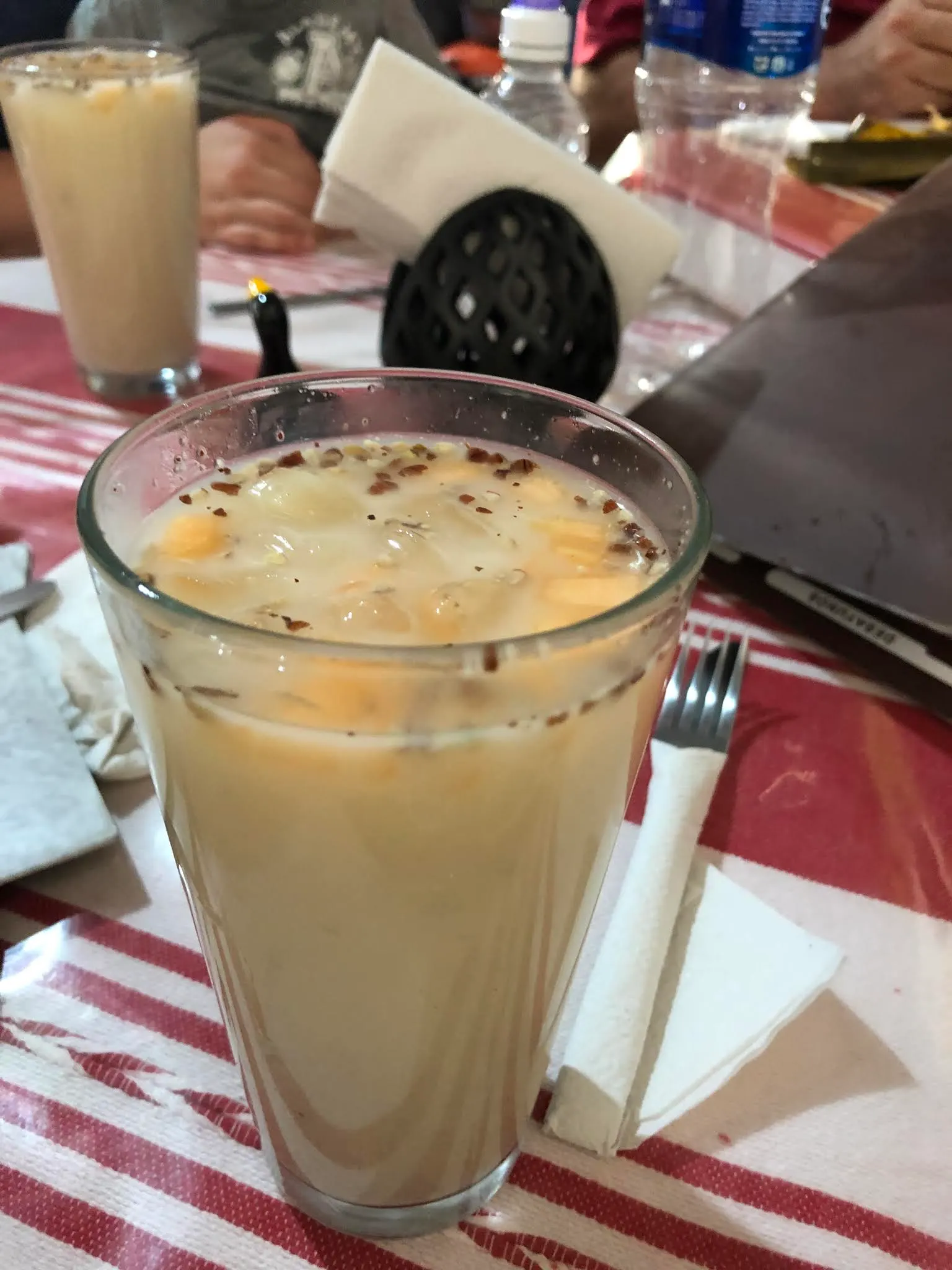 Horchata.....Sourthern Mexican style. I tasted it. It was ok. It had all kinds of stuff in it, including nuts.