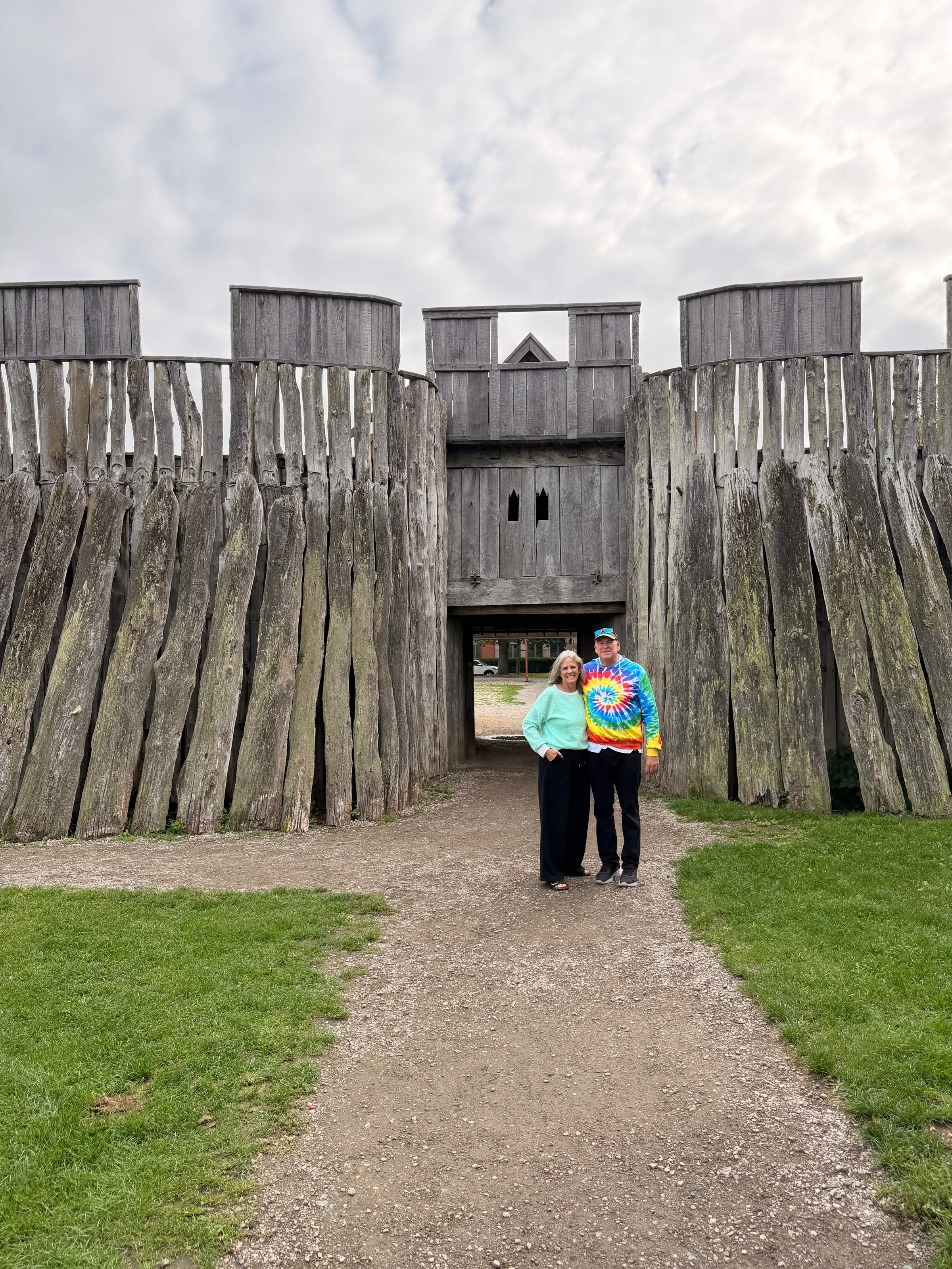A picture of Denise and I on the outside of the viking fort.