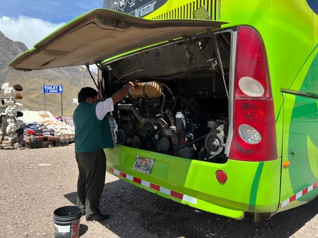 Our bus driver keeping his engine cool. Should I be concerned?