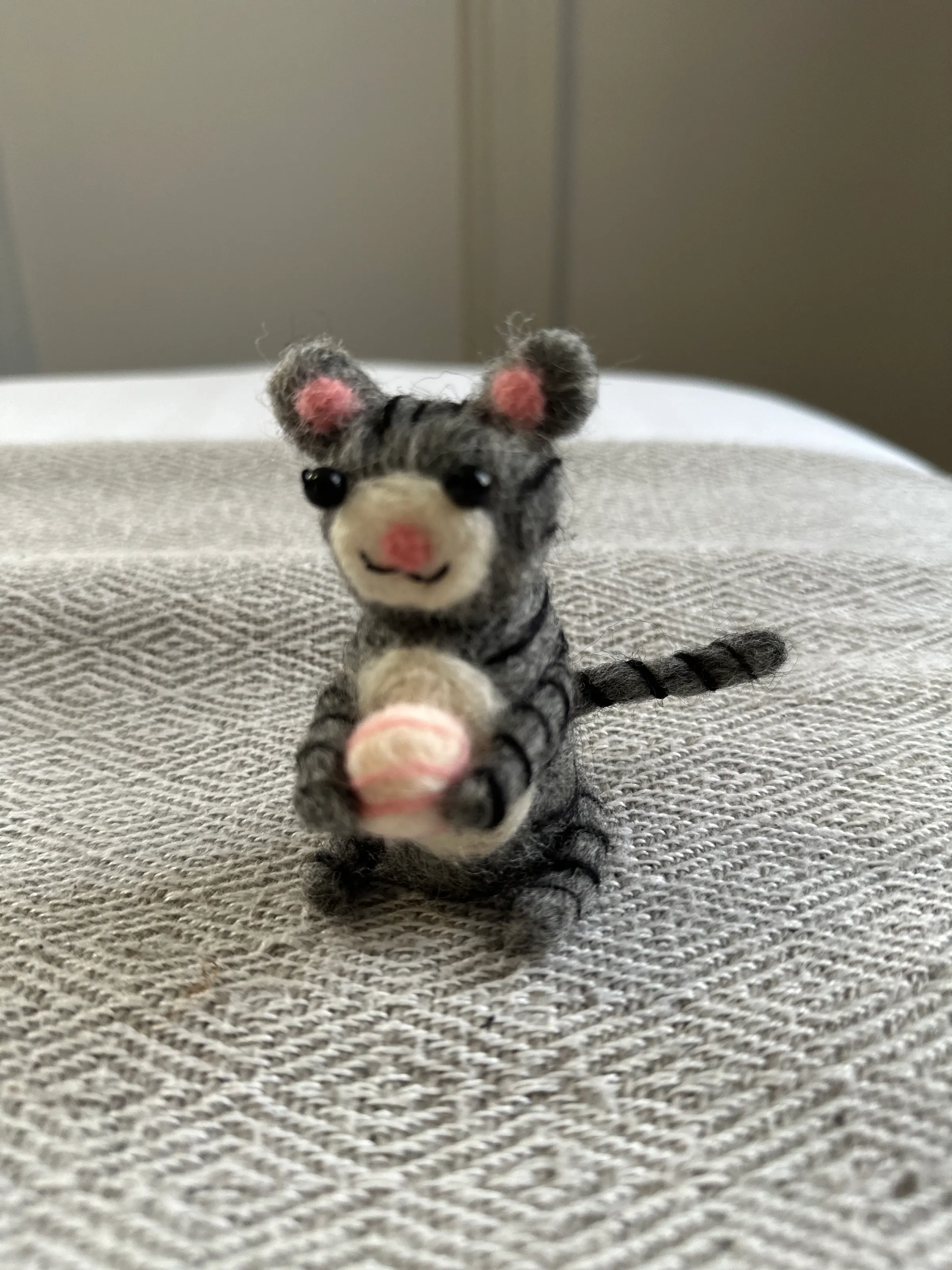 Denise’s downtime activity now is creating small little animals like this one. Is it a mouse or a cat, you decide. Our flat is full of these fury guys that she has made. All different types of critters. They are pretty cute, all of them.