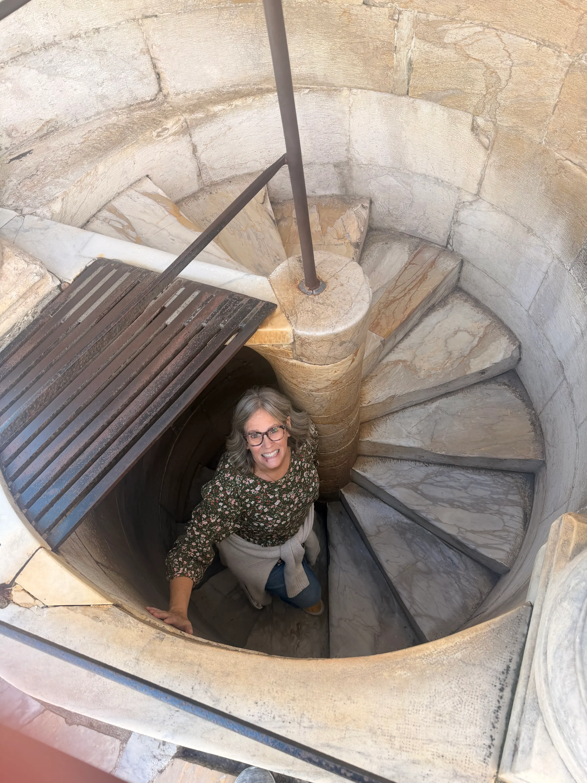 Michelle looking down on Denise in the Tower of Pisa. Isn’t that what older sisters do…look down on the little ones?