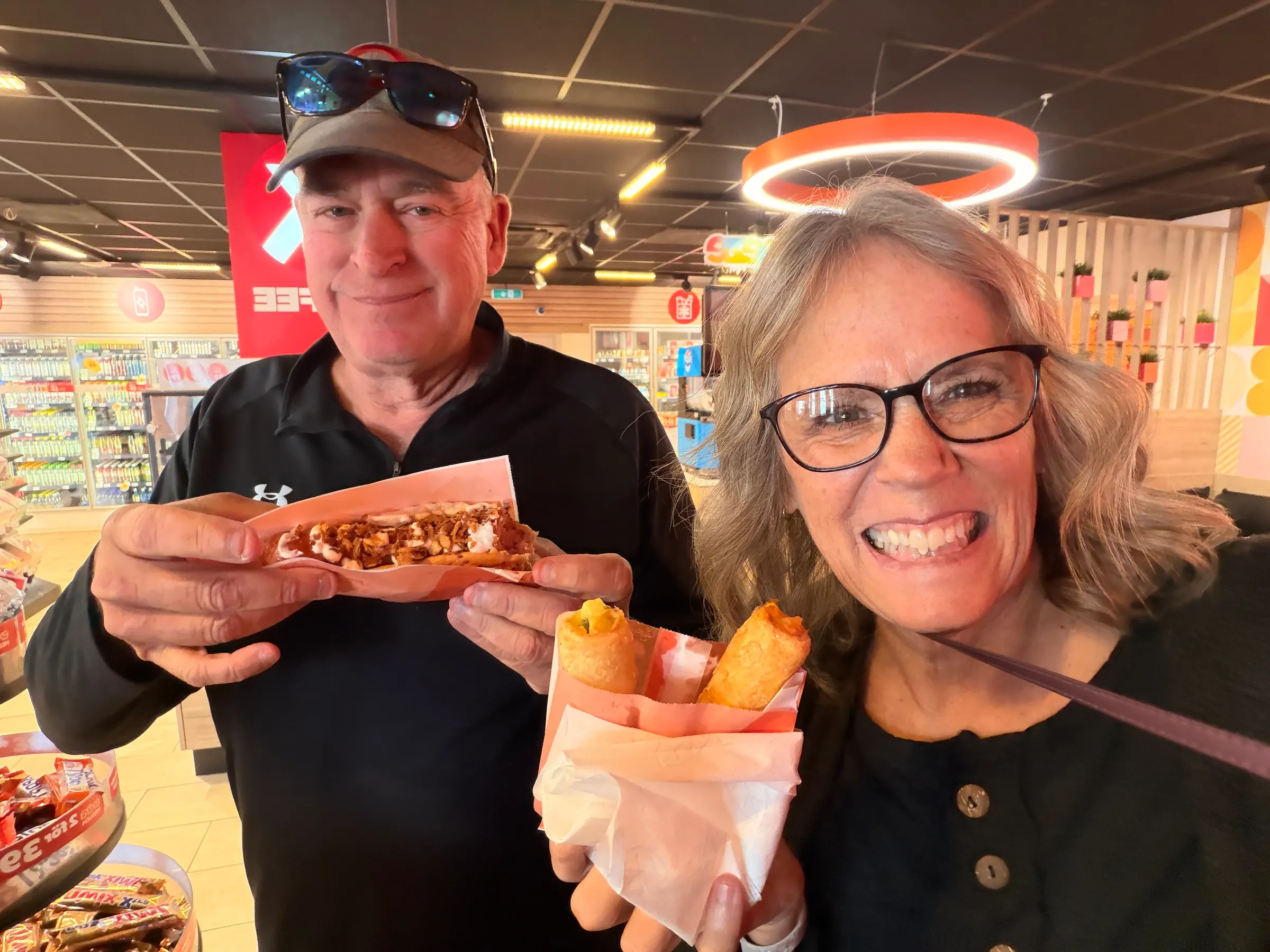 I bought a very good hot dog at the Circle K…Kinda like a Maverick back home…when we stopped for gas. Denise looks like she has a halo. She is an angel. So I’m not surprised. She got some interesting taquitos.