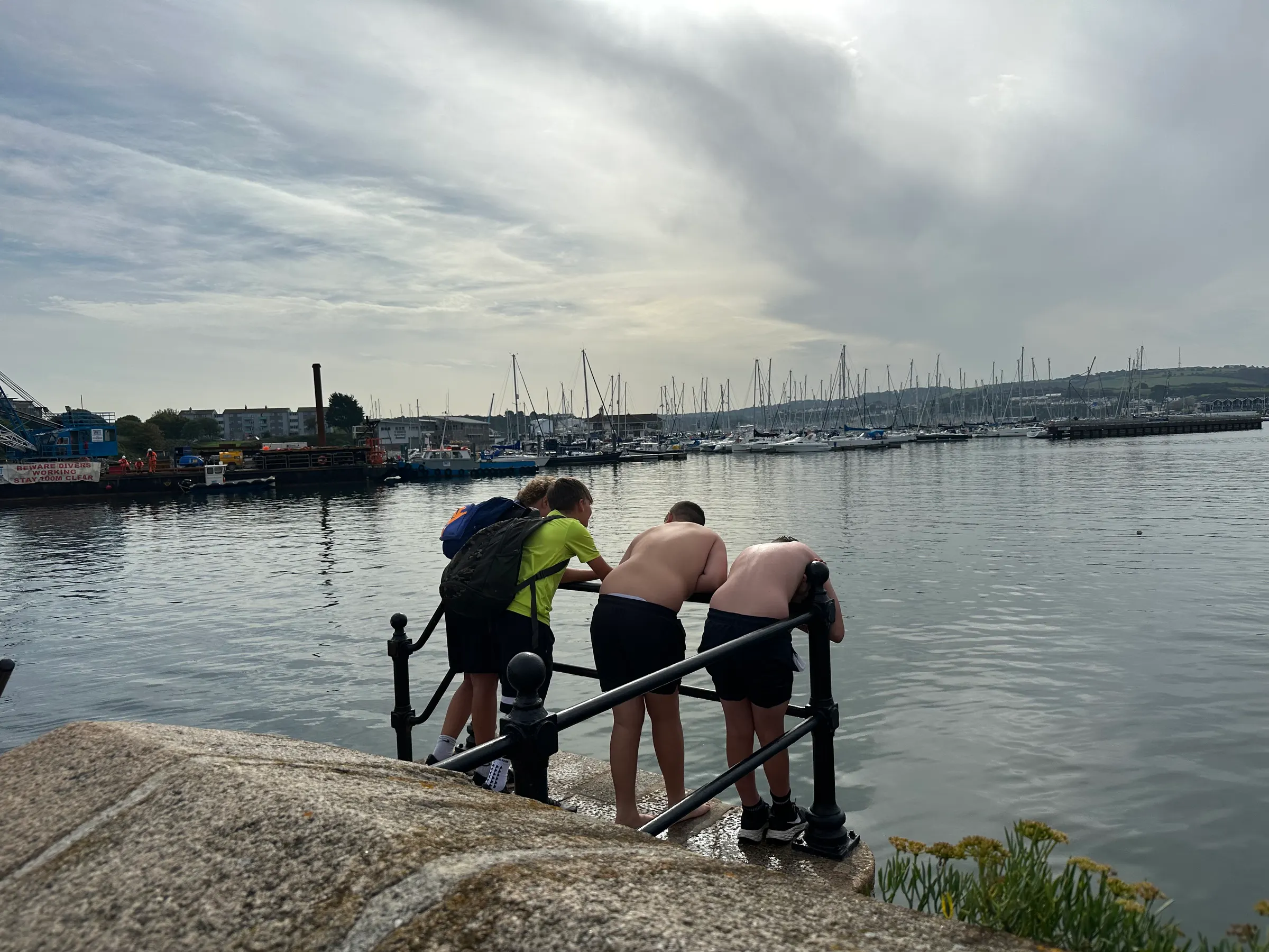 School was not back in yet. So some kids came down to swim in a place where swimming was prohibited. They did it anyway. So good to be young.