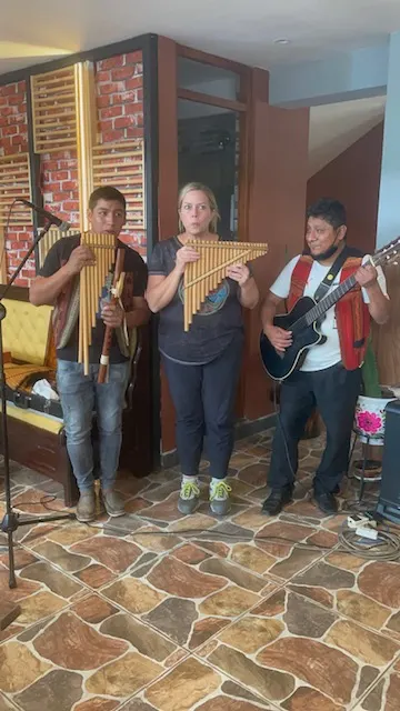 At lunch time musicians come in and plan their instruments then try to sale you their home grown CD’s or just ask for tips. Somehow Heidi got a hold of a flute and joined the band.