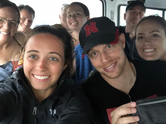 The rest of the gang crammed into the van....