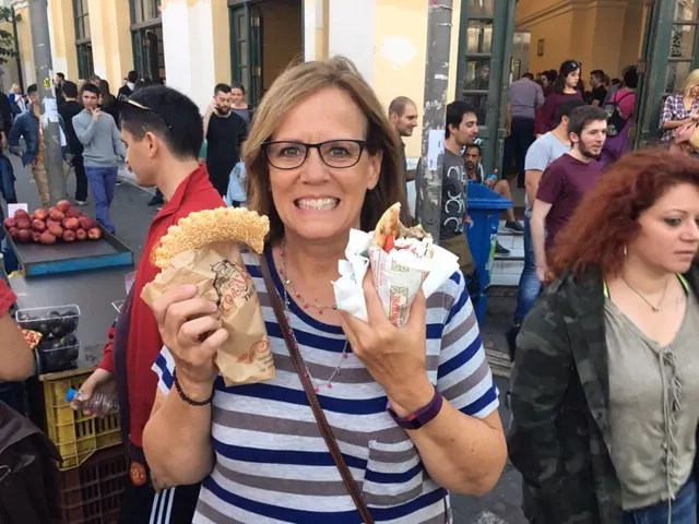 Happy girl...street break and a 2 euro Gyro!