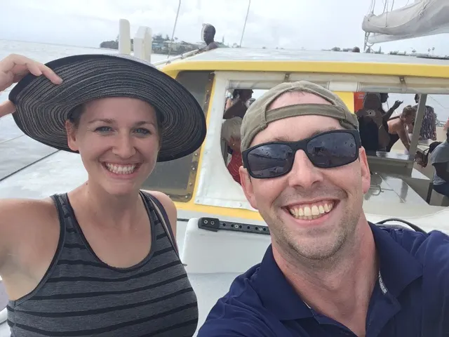 Mike and Cassidy on their Catamaran heading back to the cruise ship....