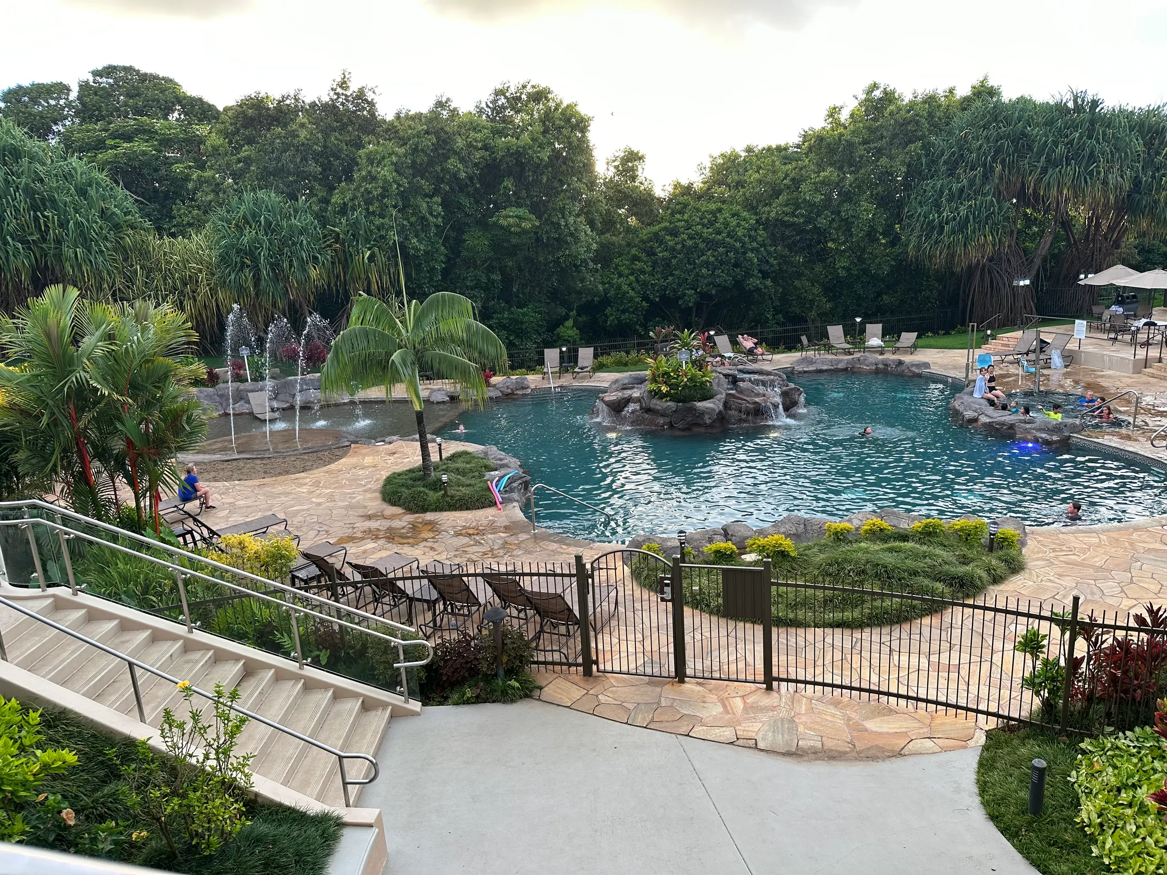 This is a photo of the pool area near our condo. We cooled off there after finally landing in our condo and getting unpacked. It is a nice one.