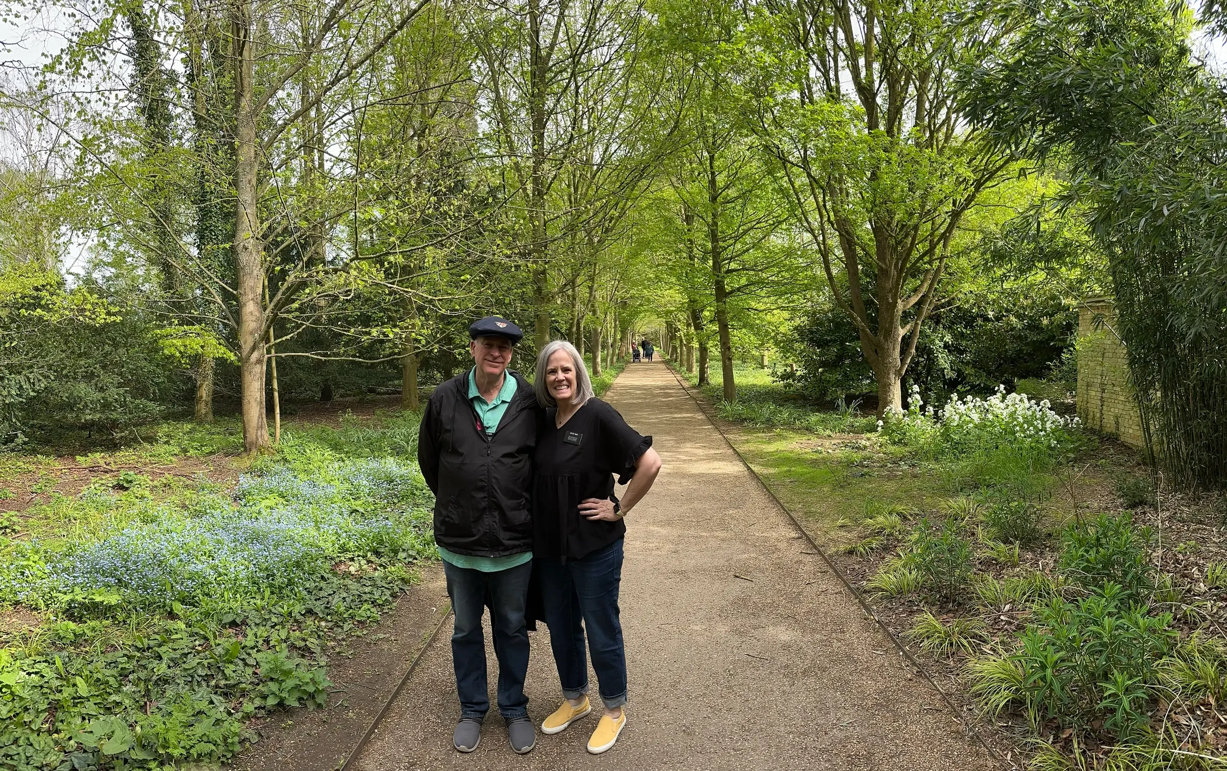 Us on one of the walk ways at one of the gardens. It must have been at Oxburgh…but could have been at the Abbey. Brain is fried.