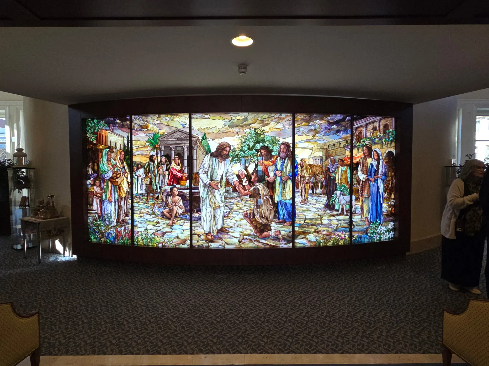 This is all stained glass one one wall in the beautiful visitor center on site there. Amazing work from a guy in Provo whose done a lot of glass work for temples all over the world.