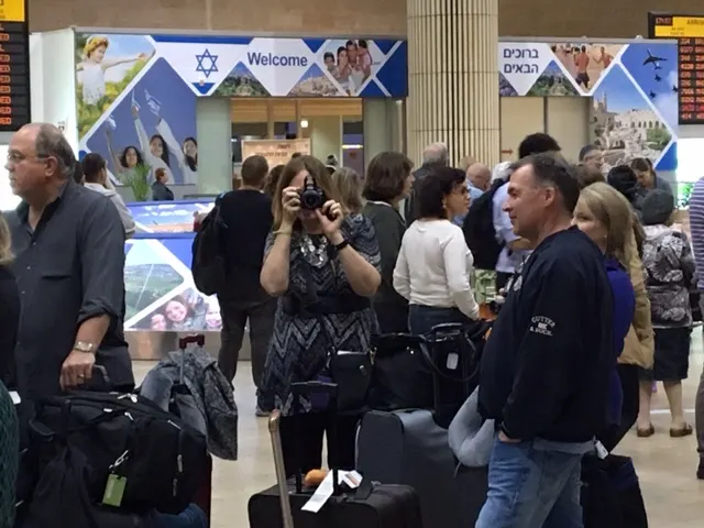 Denise and I taking pictures of each other at Tel Aviv (Ben Gurion) airport.