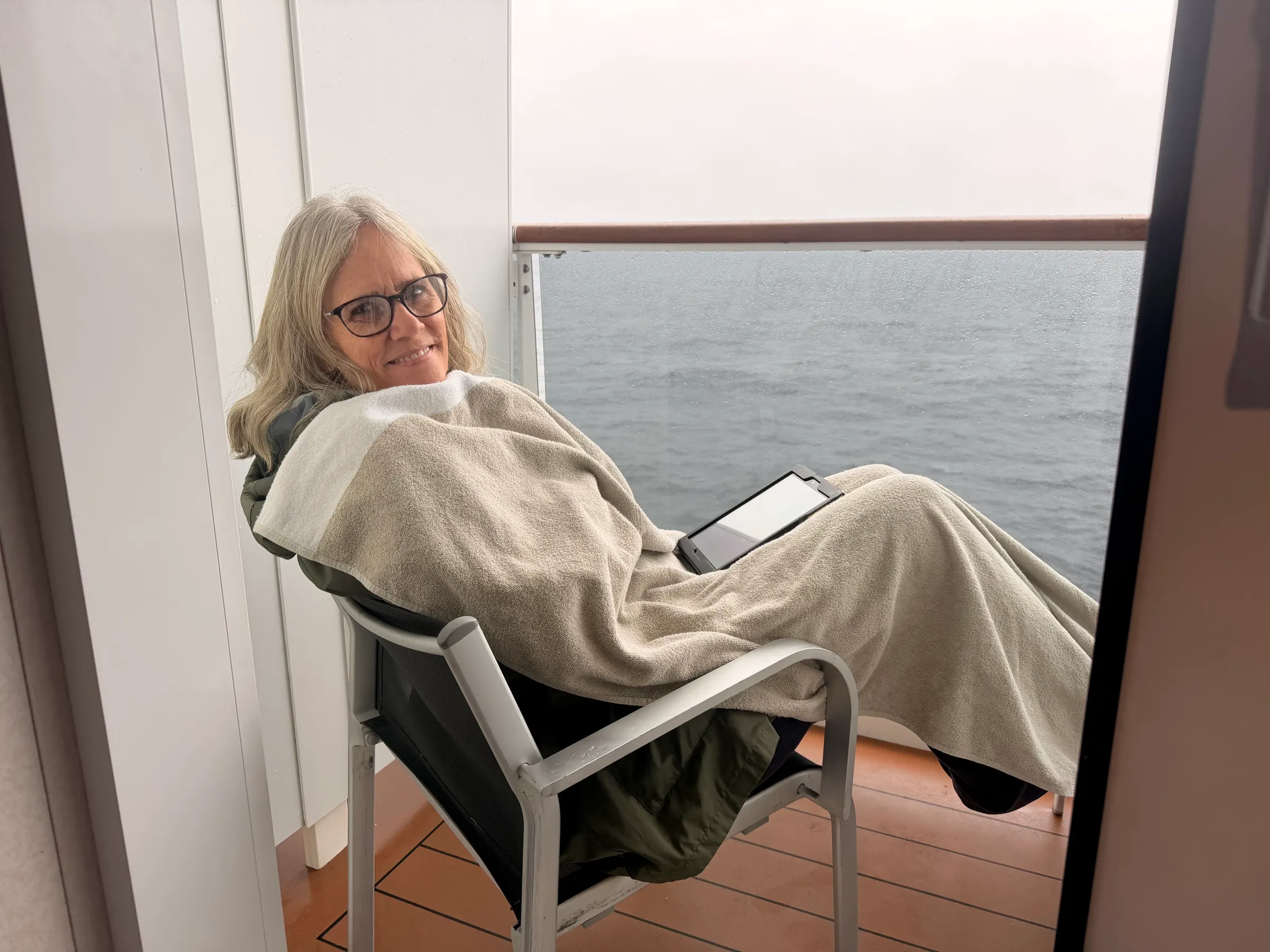 Enjoying the balcony.