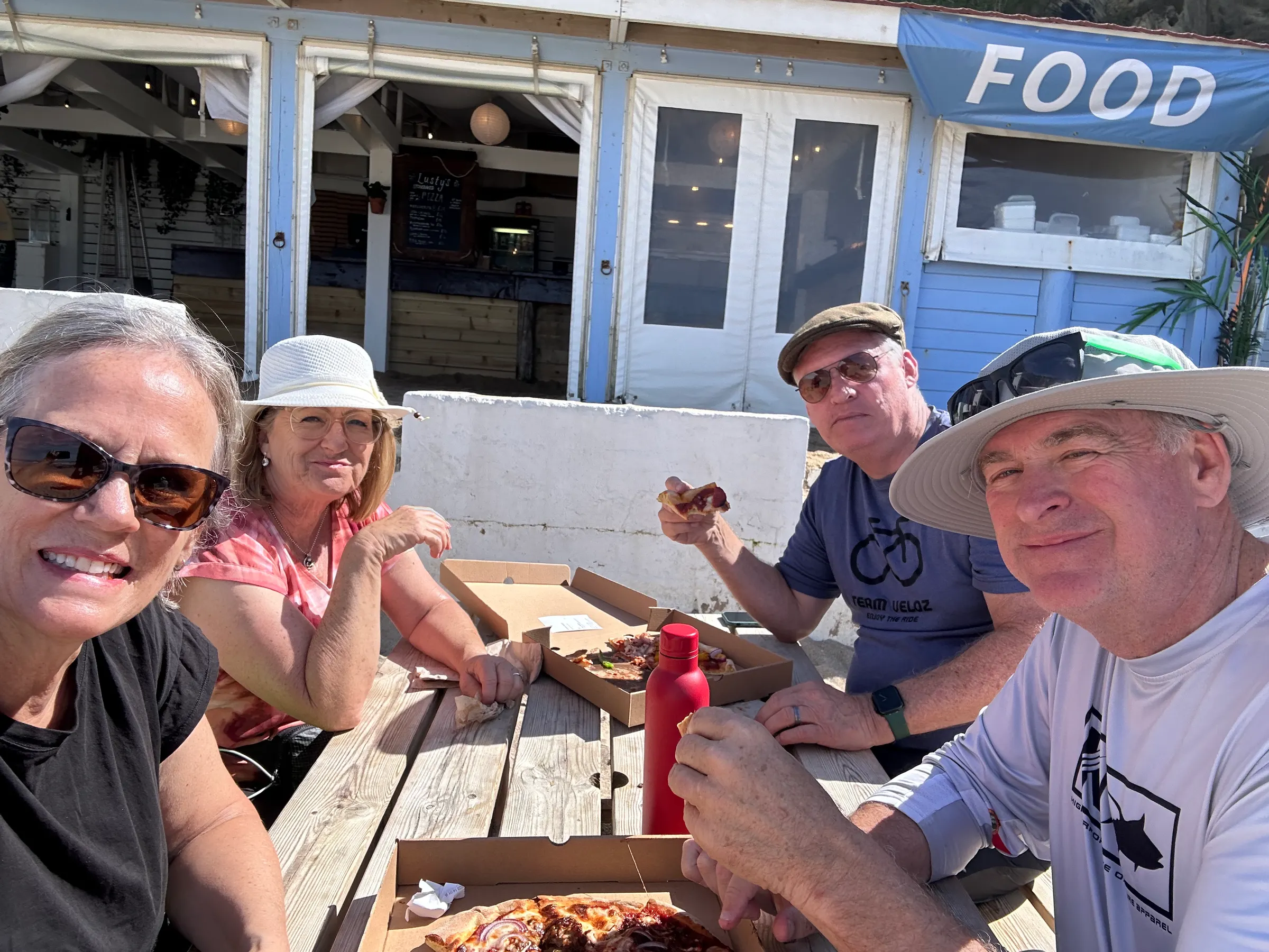 Enjoying pizza!