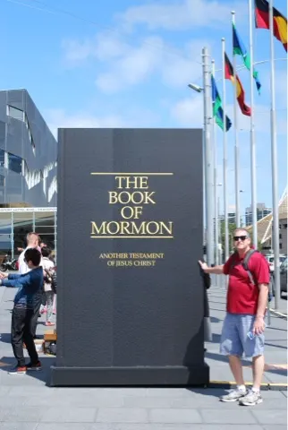A nice sized display. You saw advertising everywhere about The Book of Mormon play. One add apparently had said...'The Mormons are coming....' On buses. Now they say, 'The Mormons are here!'. I thought that was funny.